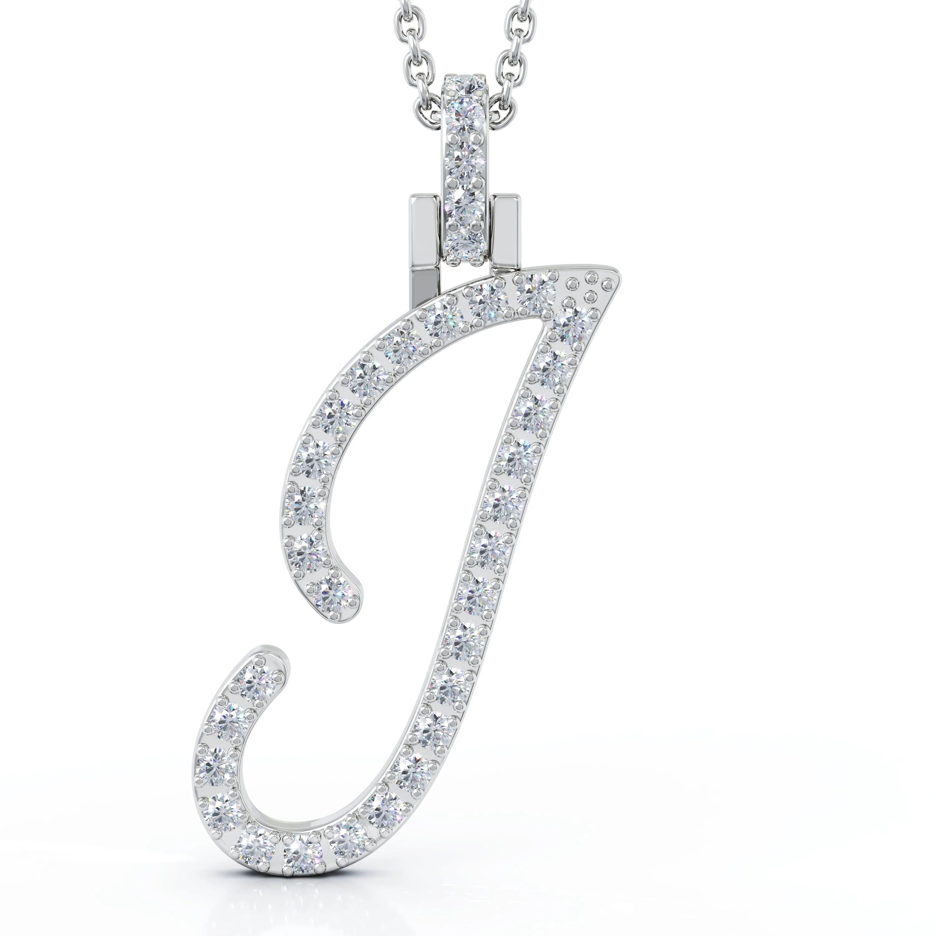 Diamond A-Z Alphabet Initial Letter Pendant Necklace, 18" Gold Chain in 14K Gold
