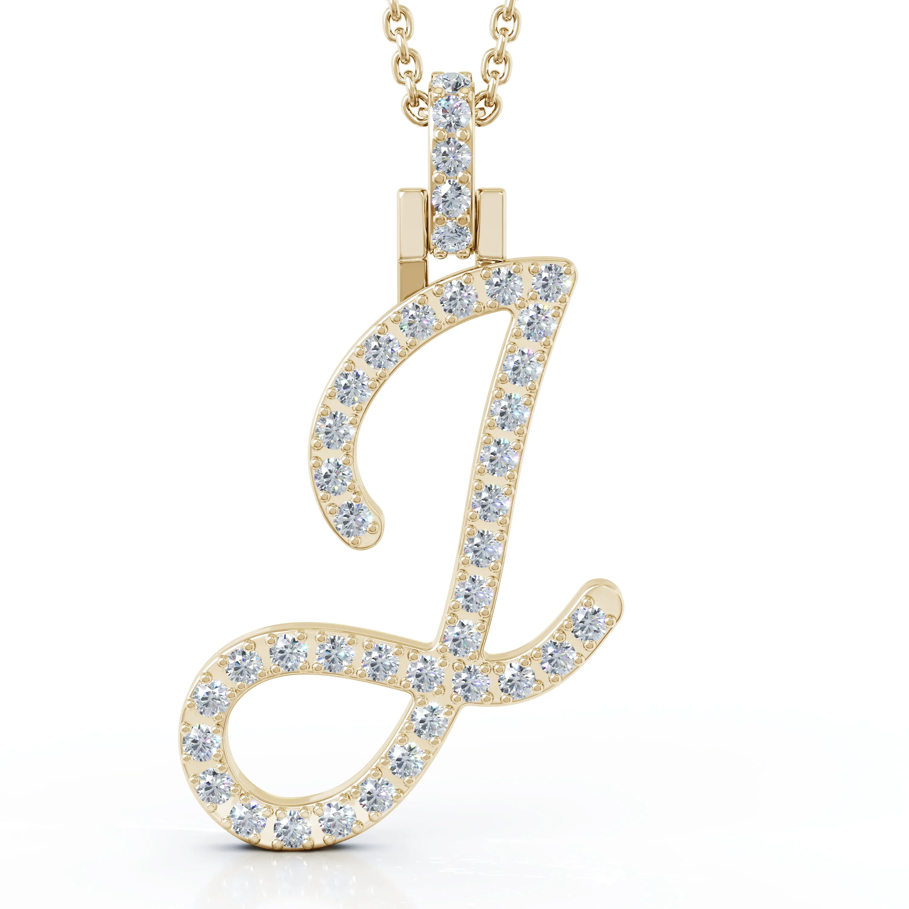 Diamond A-Z Alphabet Initial Letter Pendant Necklace, 18" Gold Chain in 14K Gold