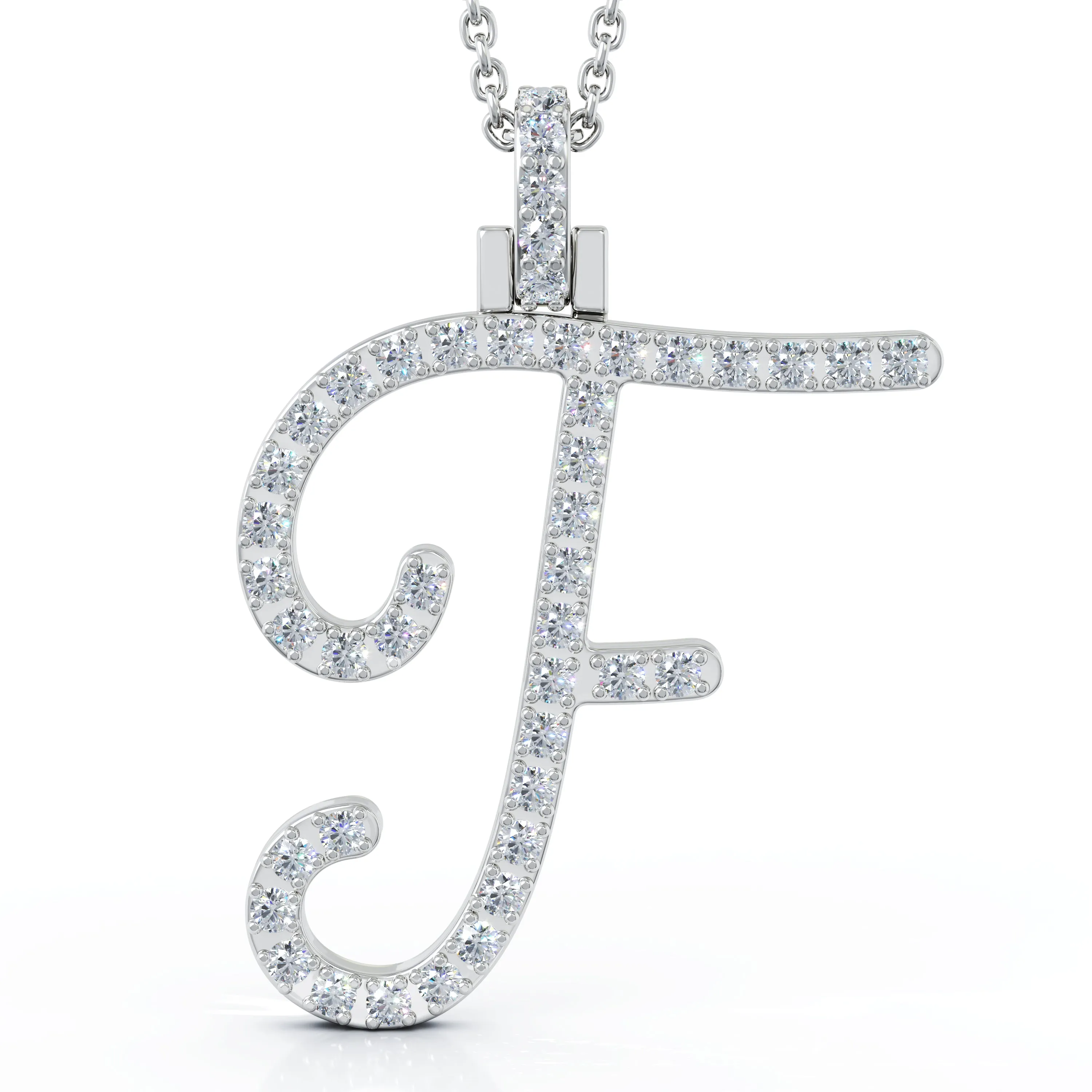 Diamond A-Z Alphabet Initial Letter Pendant Necklace, 18" Gold Chain in 14K Gold