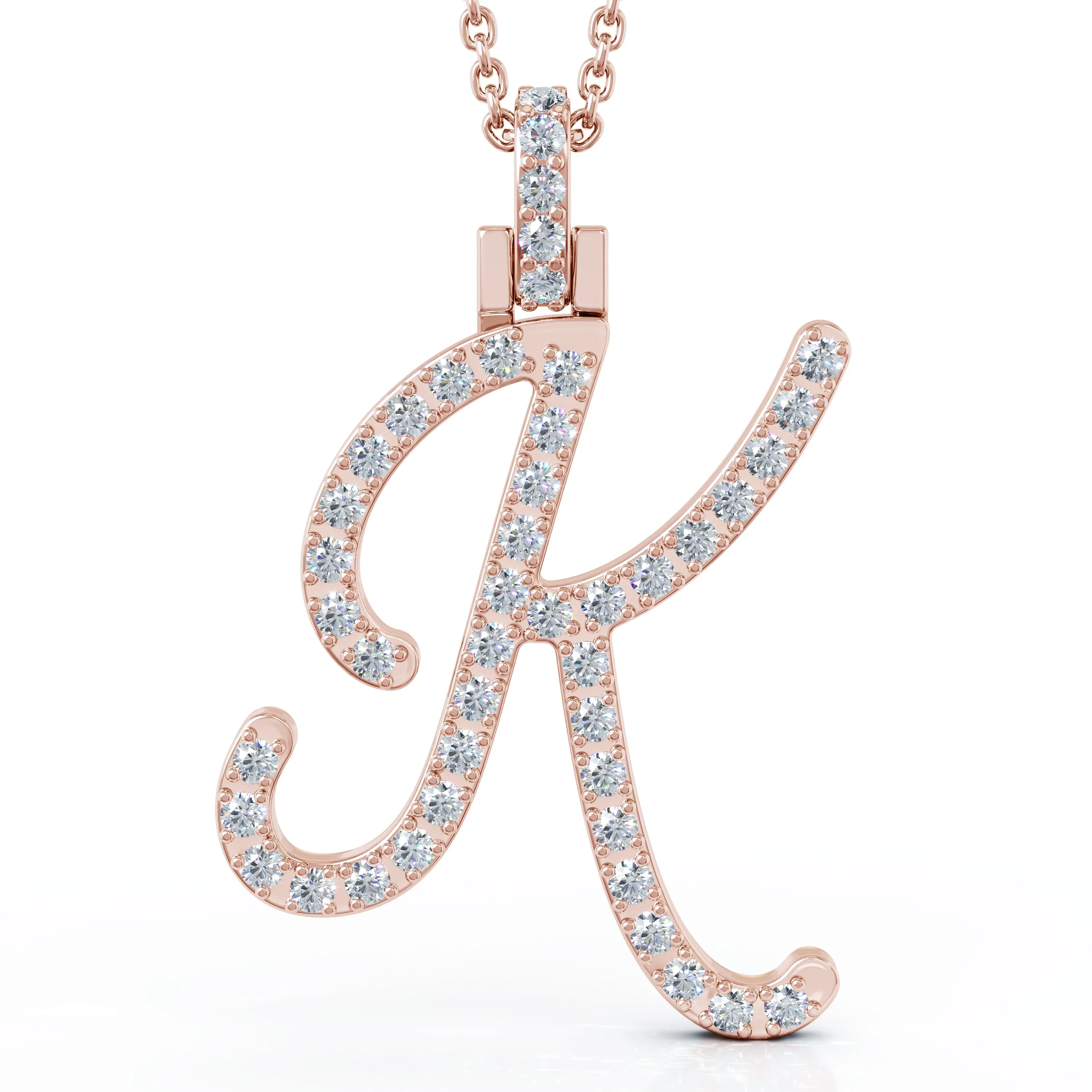 Diamond A-Z Alphabet Initial Letter Pendant Necklace, 18" Gold Chain in 14K Gold