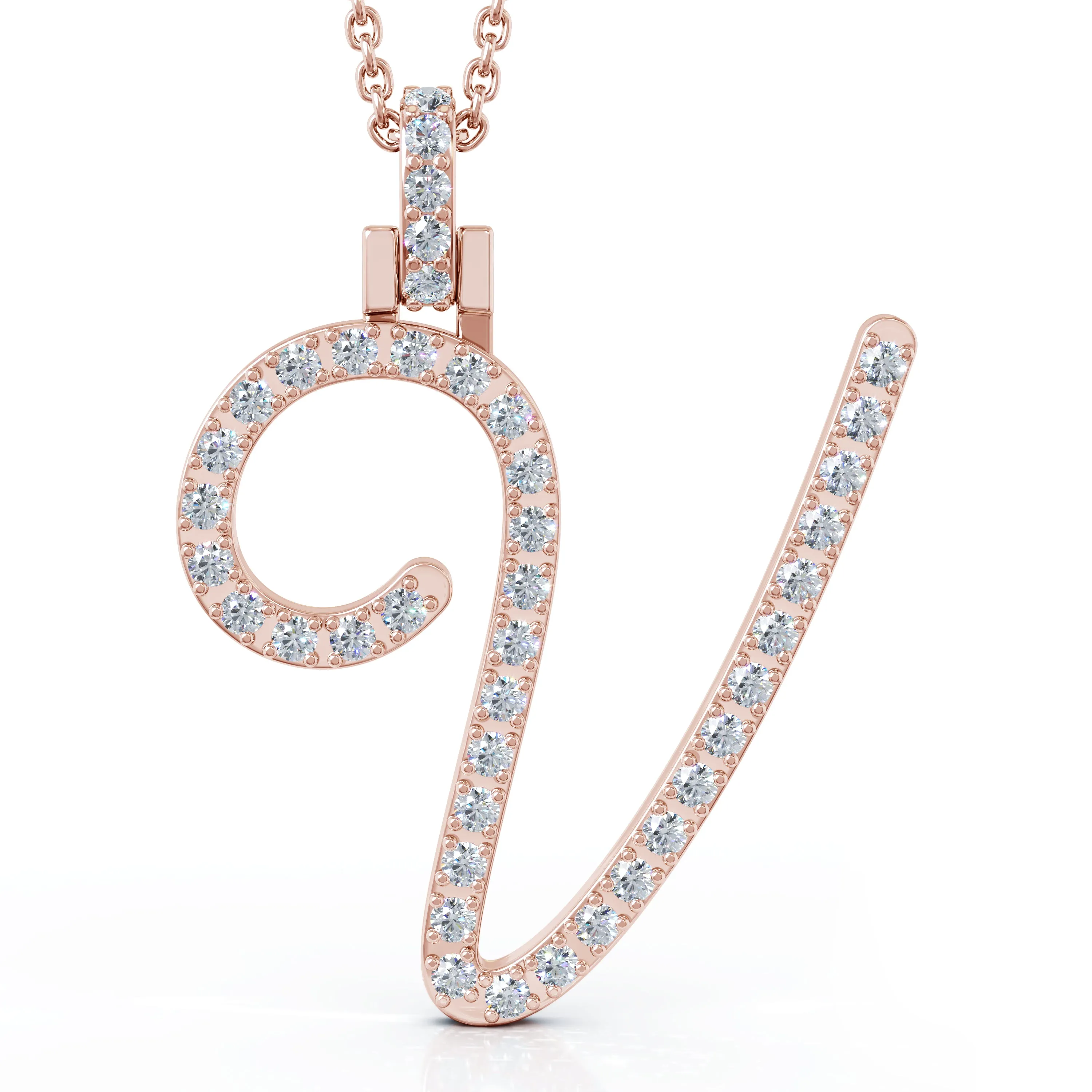 Diamond A-Z Alphabet Initial Letter Pendant Necklace, 18" Gold Chain in 14K Gold