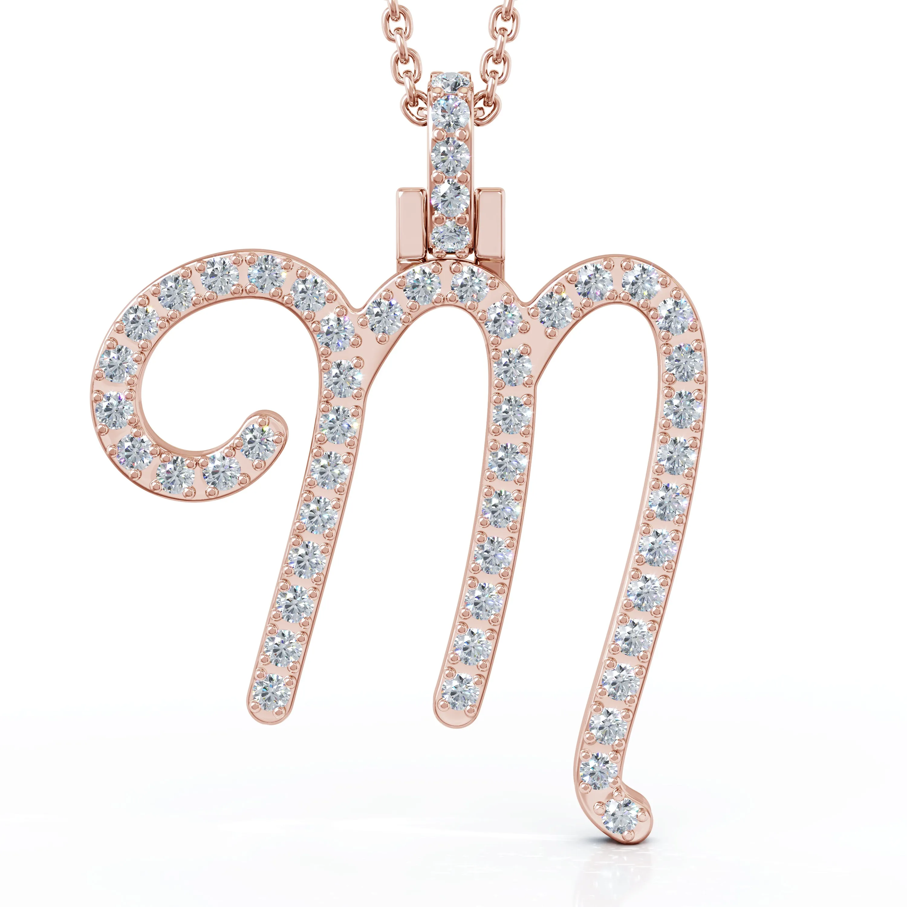 Diamond A-Z Alphabet Initial Letter Pendant Necklace, 18" Gold Chain in 14K Gold