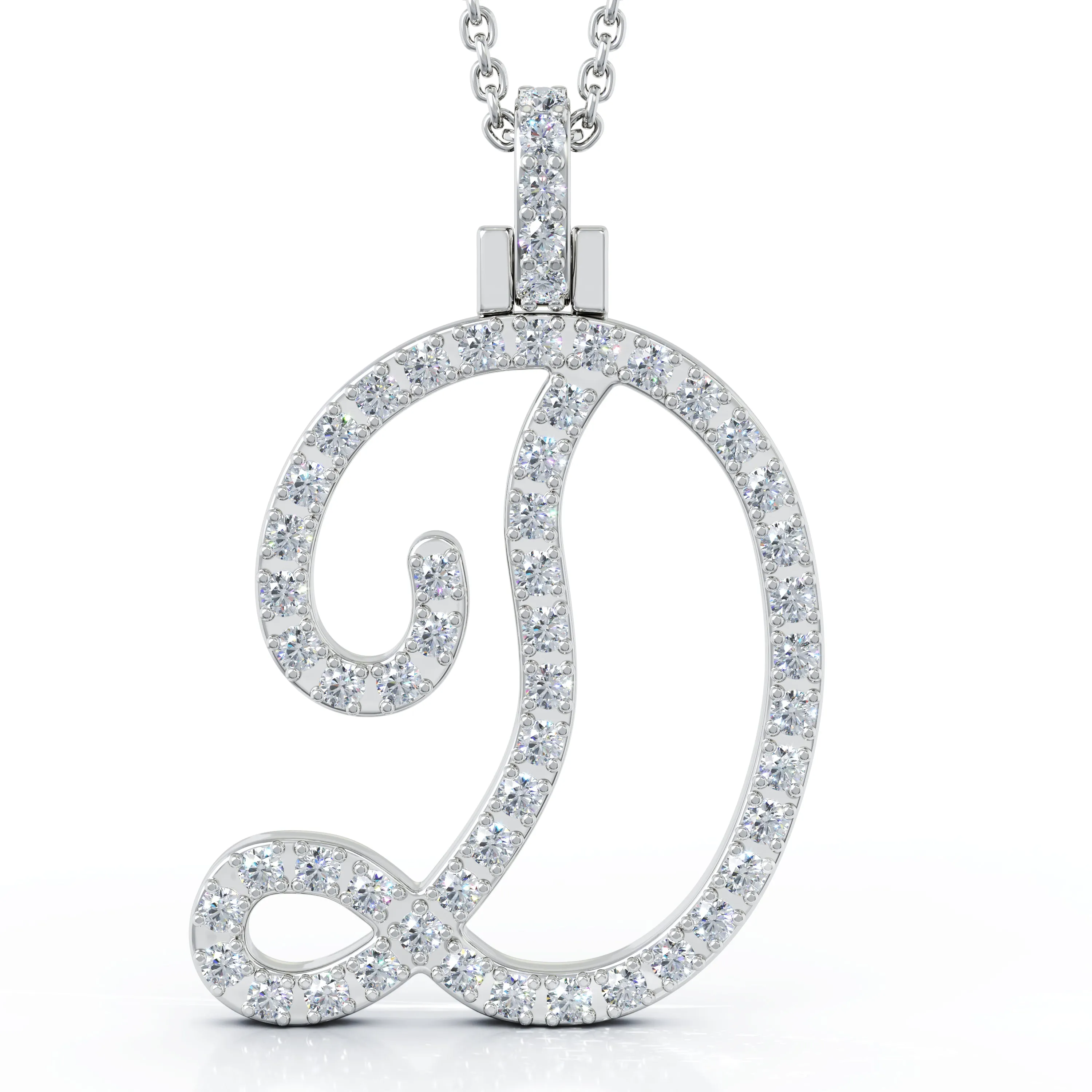Diamond A-Z Alphabet Initial Letter Pendant Necklace, 18" Gold Chain in 14K Gold