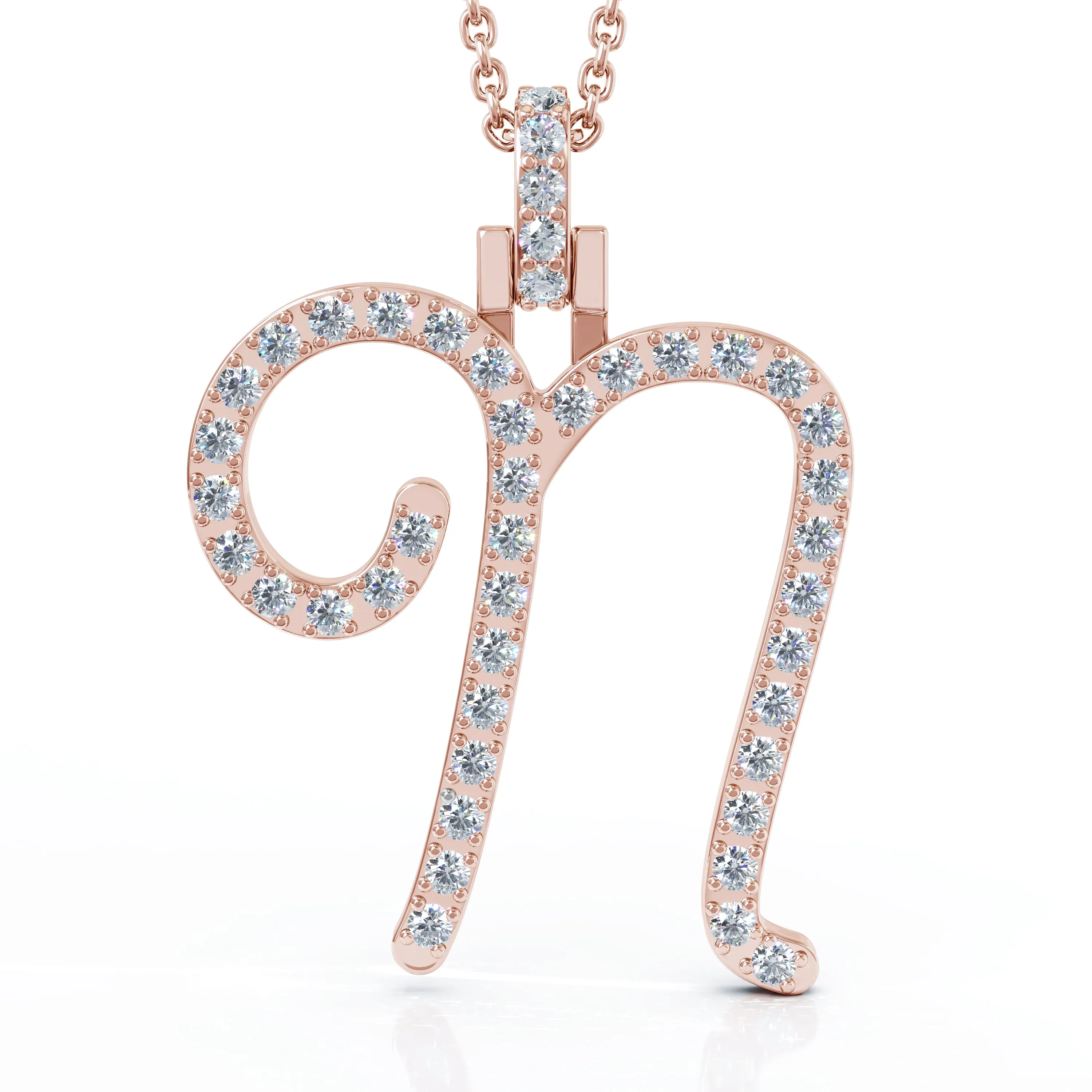 Diamond A-Z Alphabet Initial Letter Pendant Necklace, 18" Gold Chain in 14K Gold