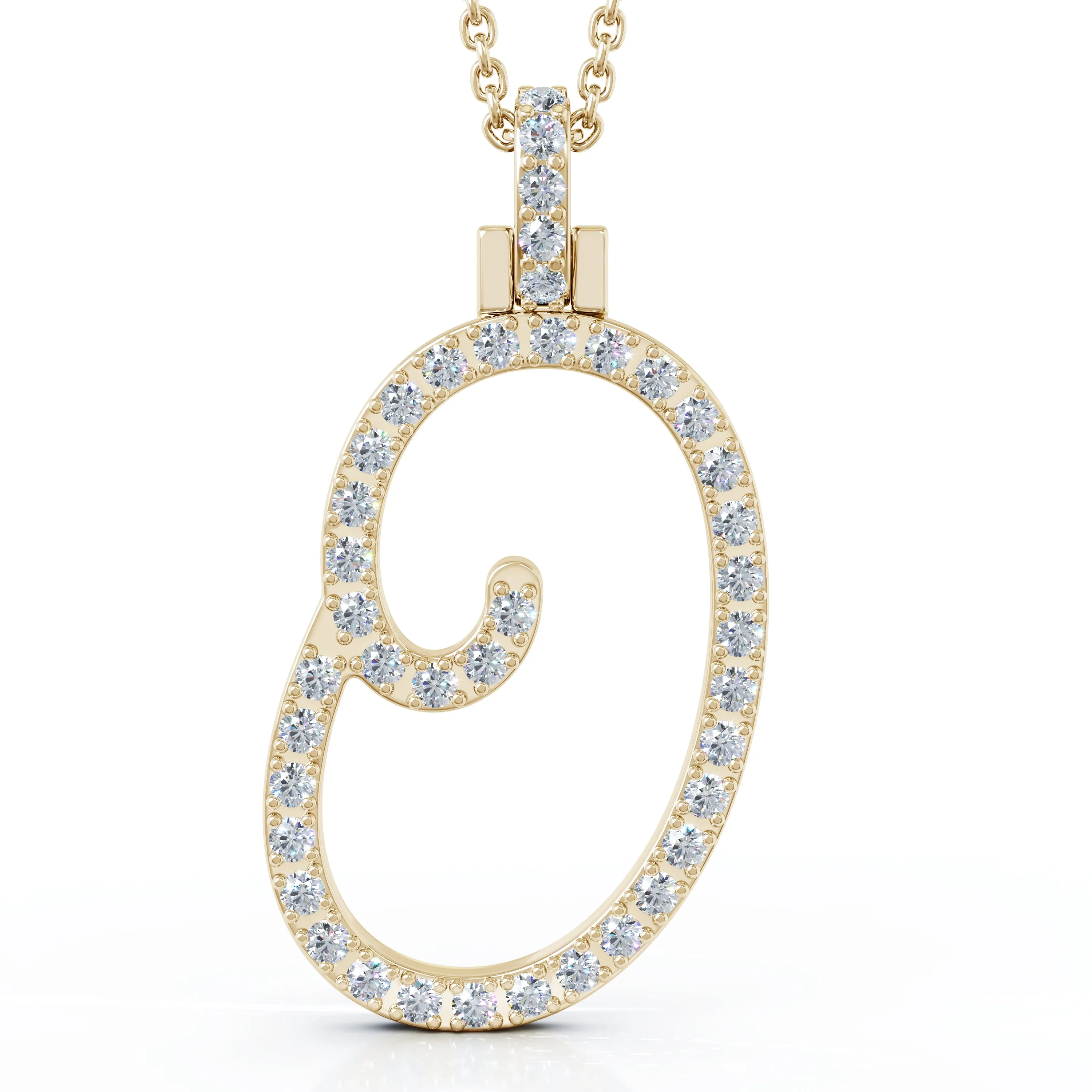Diamond A-Z Alphabet Initial Letter Pendant Necklace, 18" Gold Chain in 14K Gold