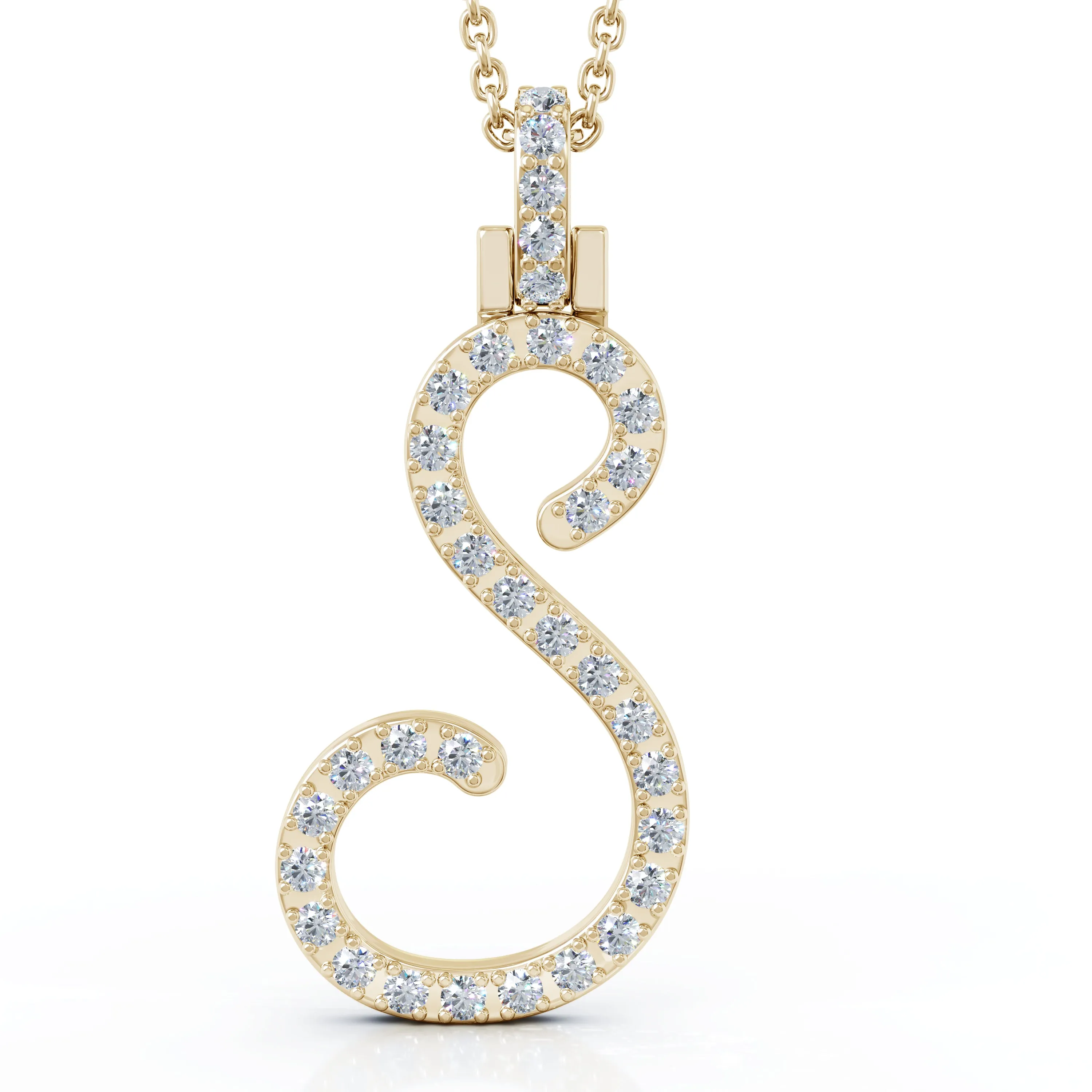 Diamond A-Z Alphabet Initial Letter Pendant Necklace, 18" Gold Chain in 14K Gold