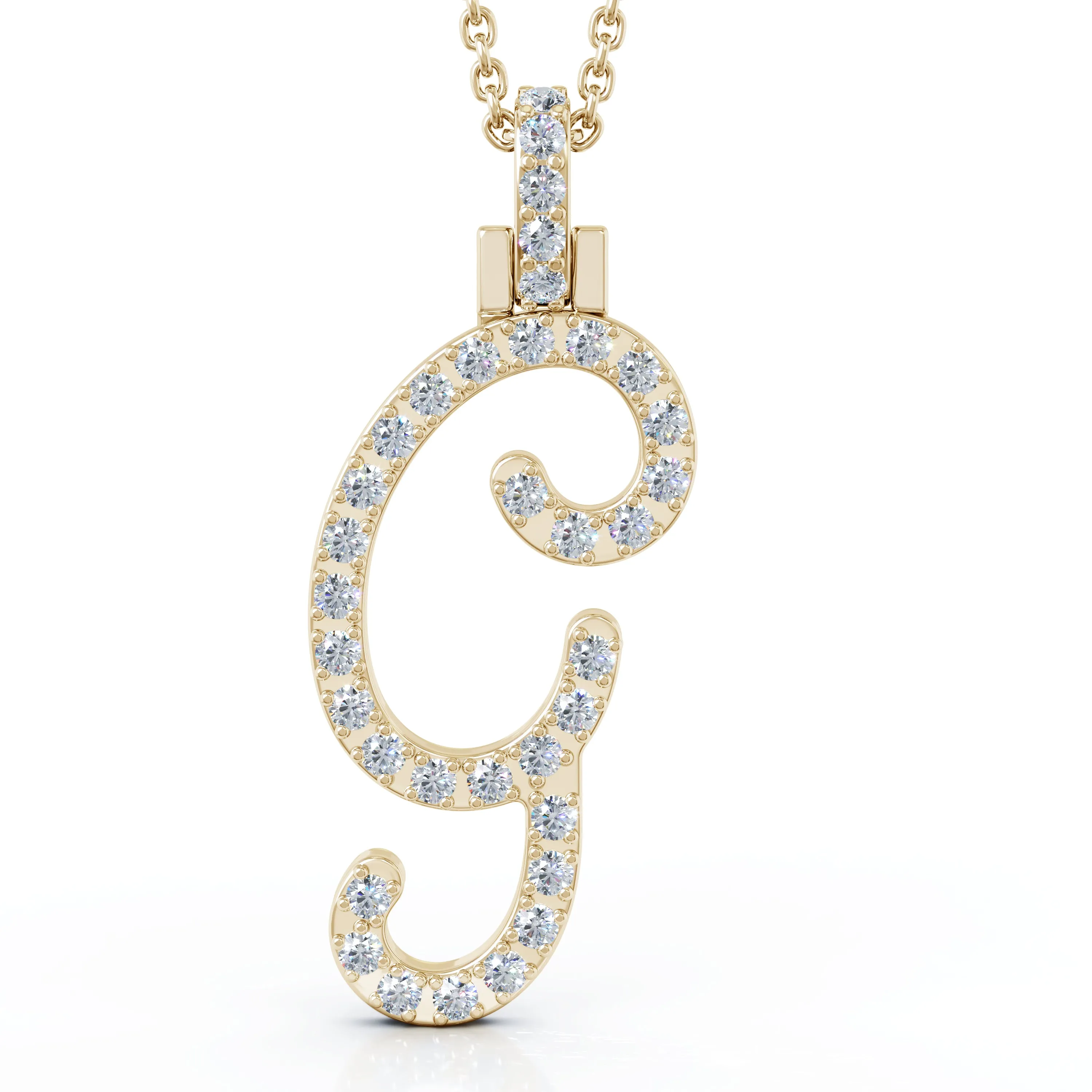 Diamond A-Z Alphabet Initial Letter Pendant Necklace, 18" Gold Chain in 14K Gold