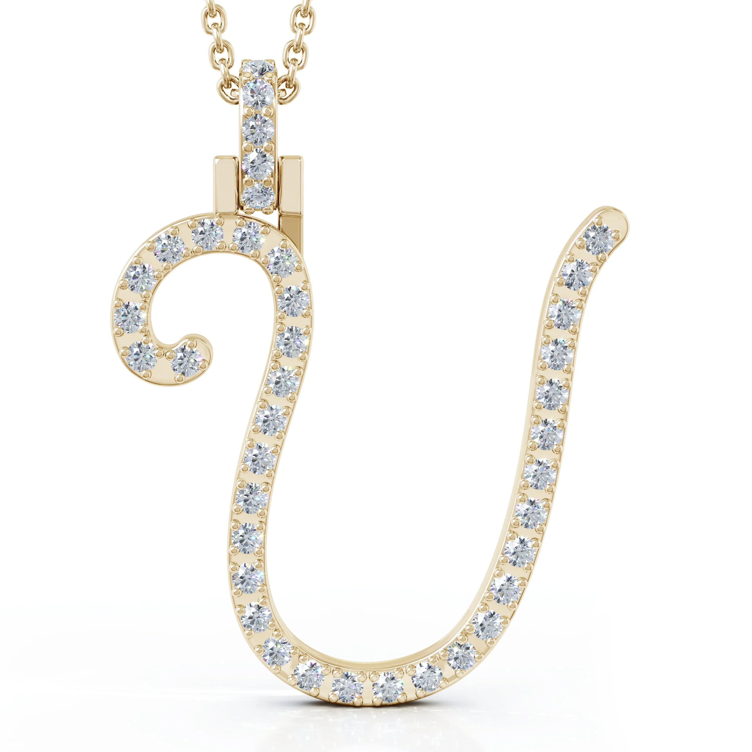 Diamond A-Z Alphabet Initial Letter Pendant Necklace, 18" Gold Chain in 14K Gold