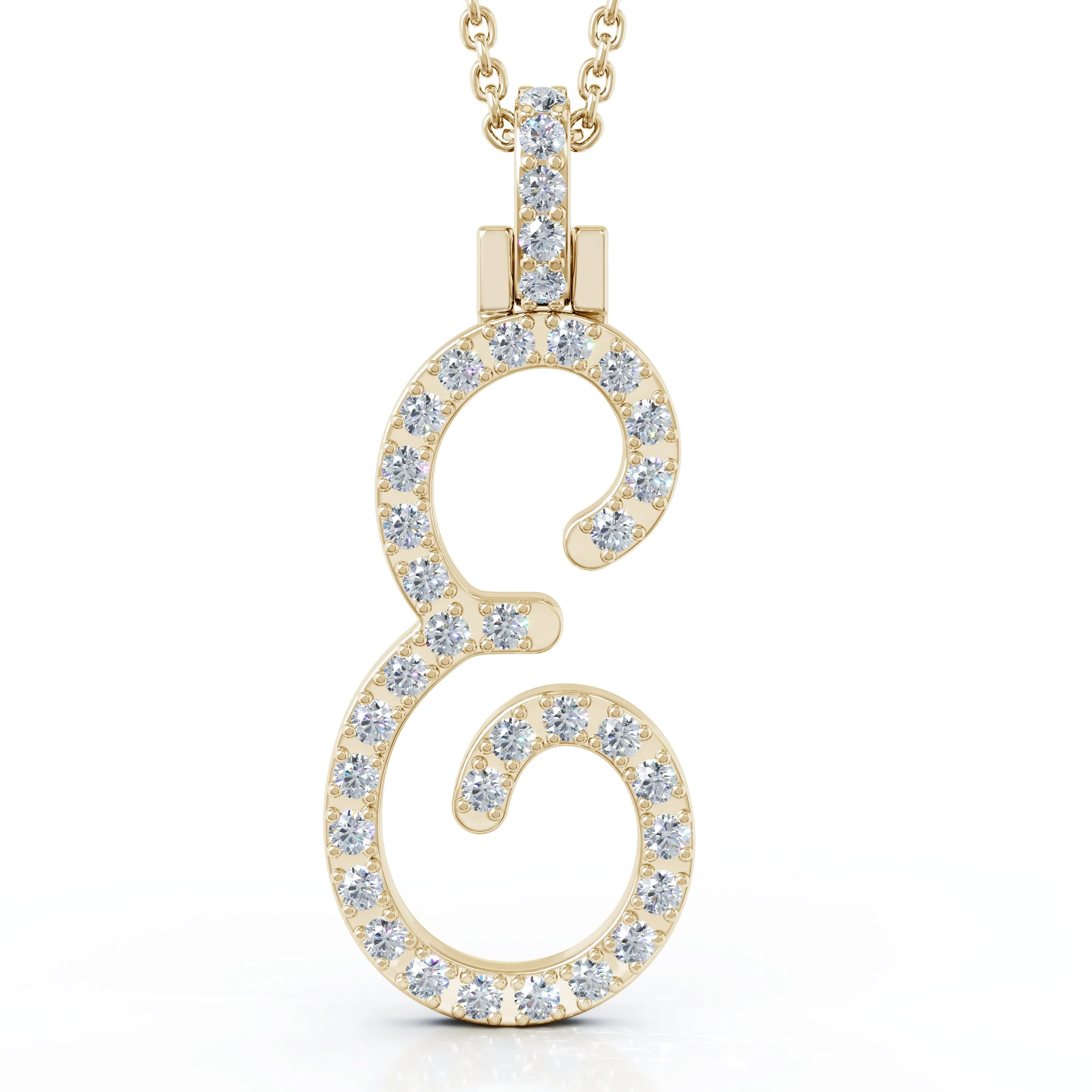 Diamond A-Z Alphabet Initial Letter Pendant Necklace, 18" Gold Chain in 14K Gold