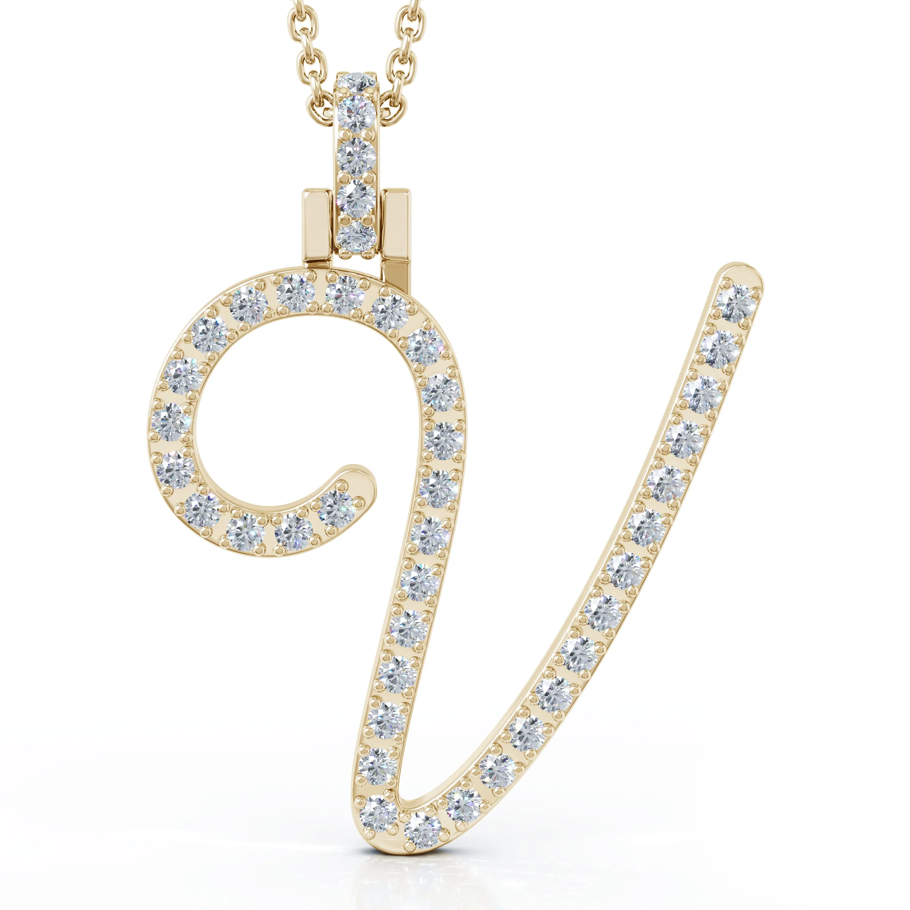 Diamond A-Z Alphabet Initial Letter Pendant Necklace, 18" Gold Chain in 14K Gold