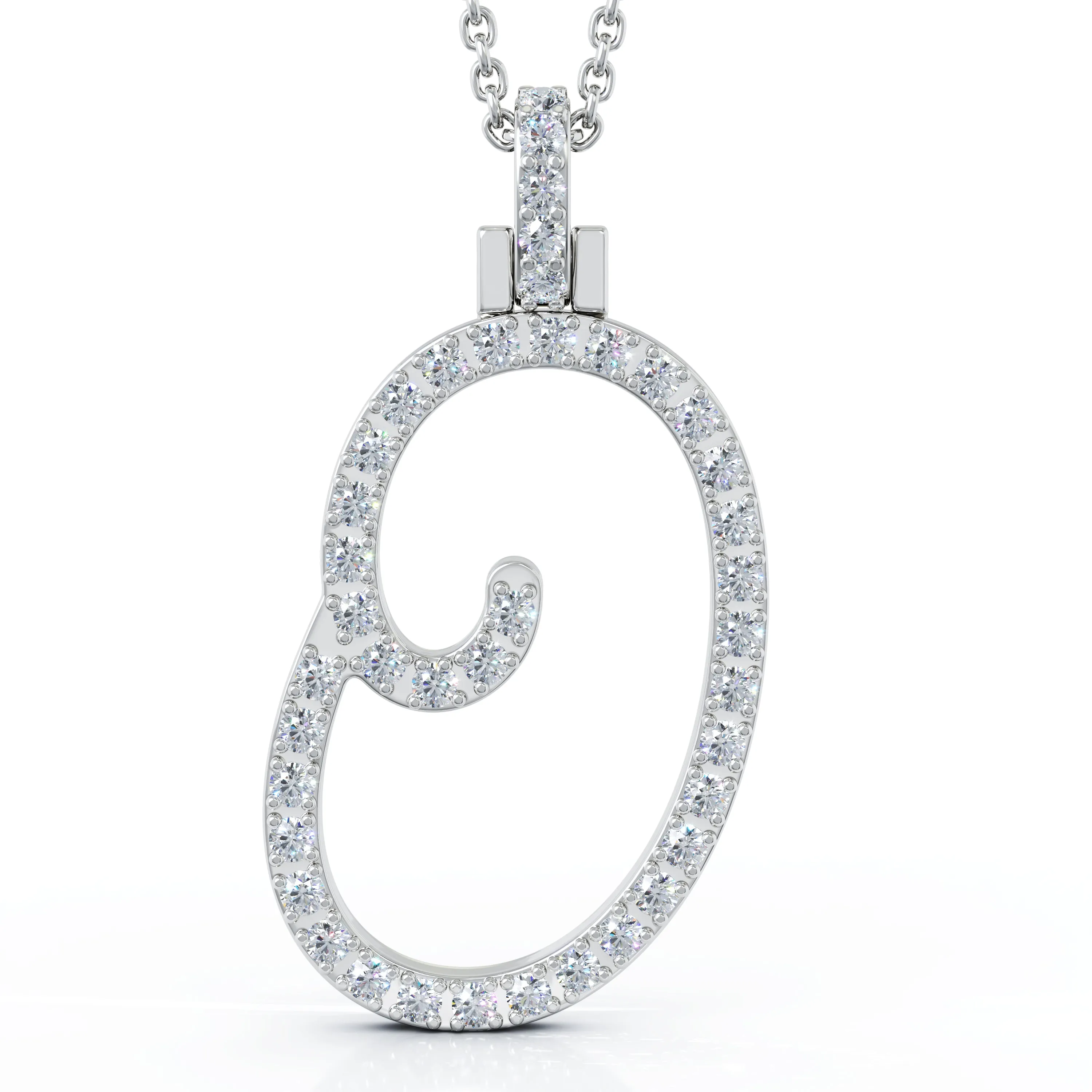 Diamond A-Z Alphabet Initial Letter Pendant Necklace, 18" Gold Chain in 14K Gold