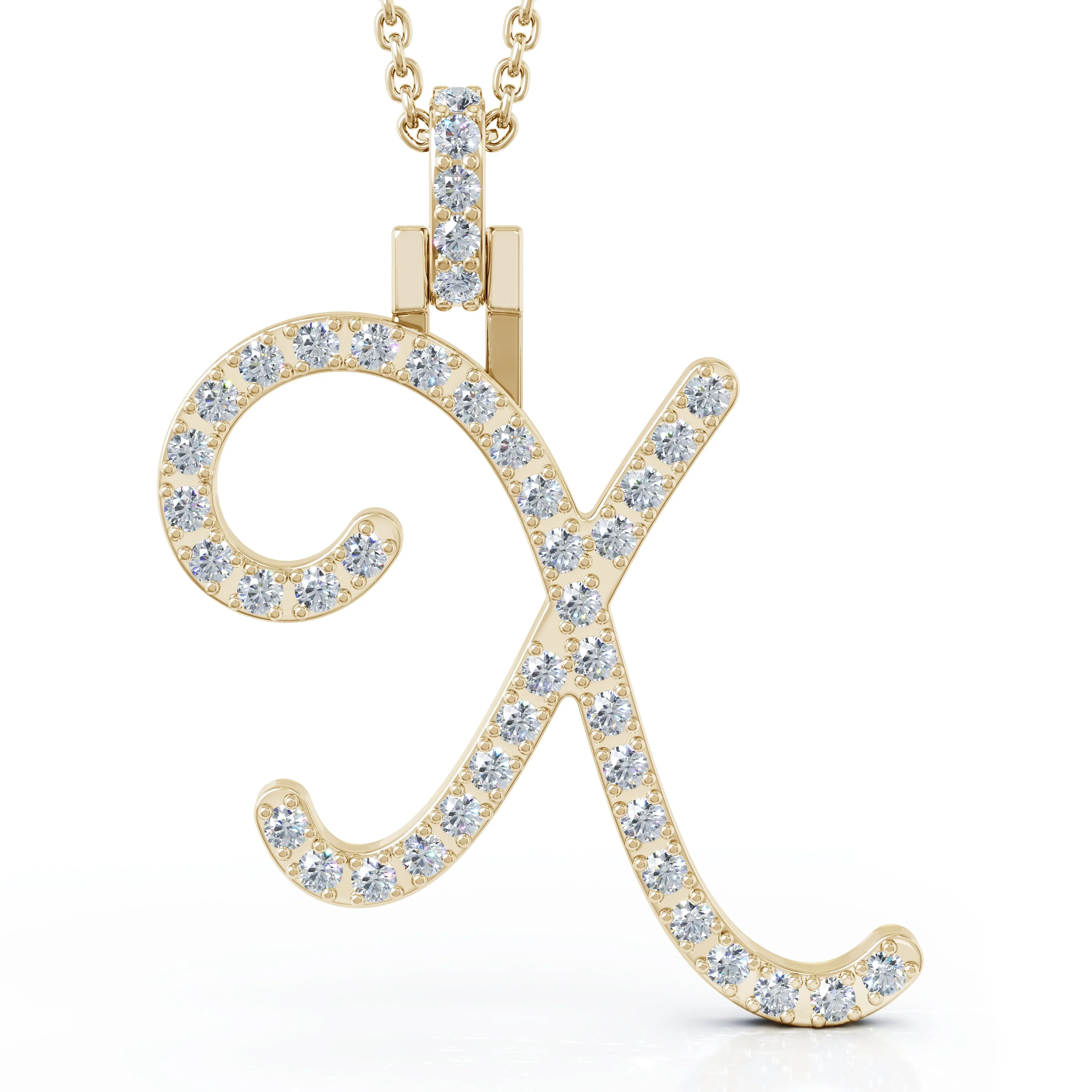 Diamond A-Z Alphabet Initial Letter Pendant Necklace, 18" Gold Chain in 14K Gold
