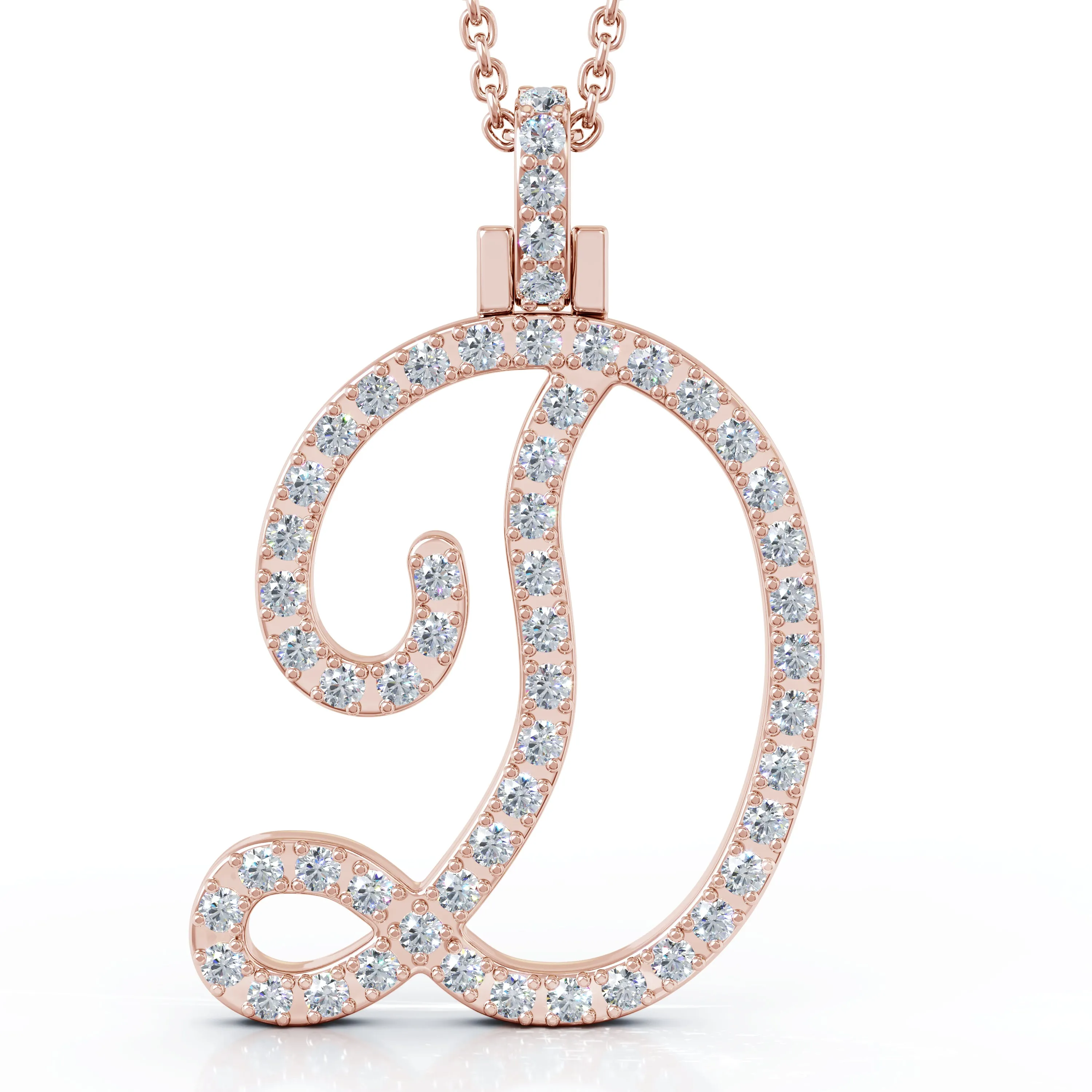 Diamond A-Z Alphabet Initial Letter Pendant Necklace, 18" Gold Chain in 14K Gold