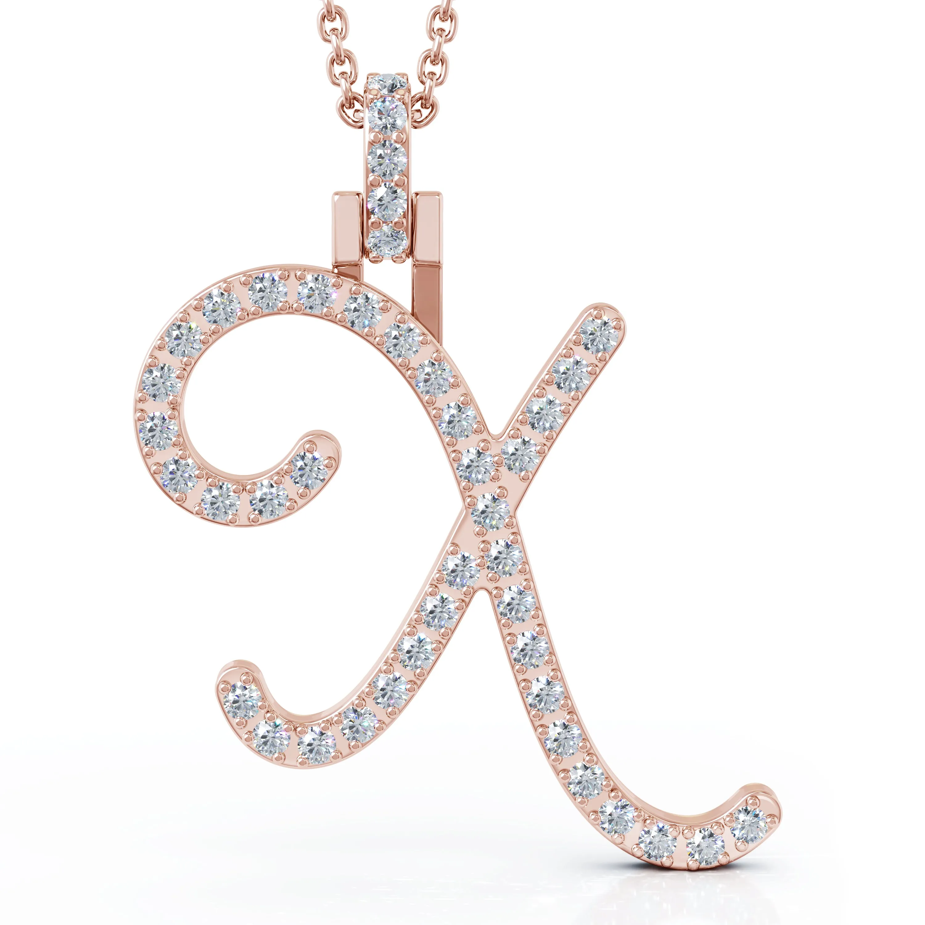 Diamond A-Z Alphabet Initial Letter Pendant Necklace, 18" Gold Chain in 14K Gold