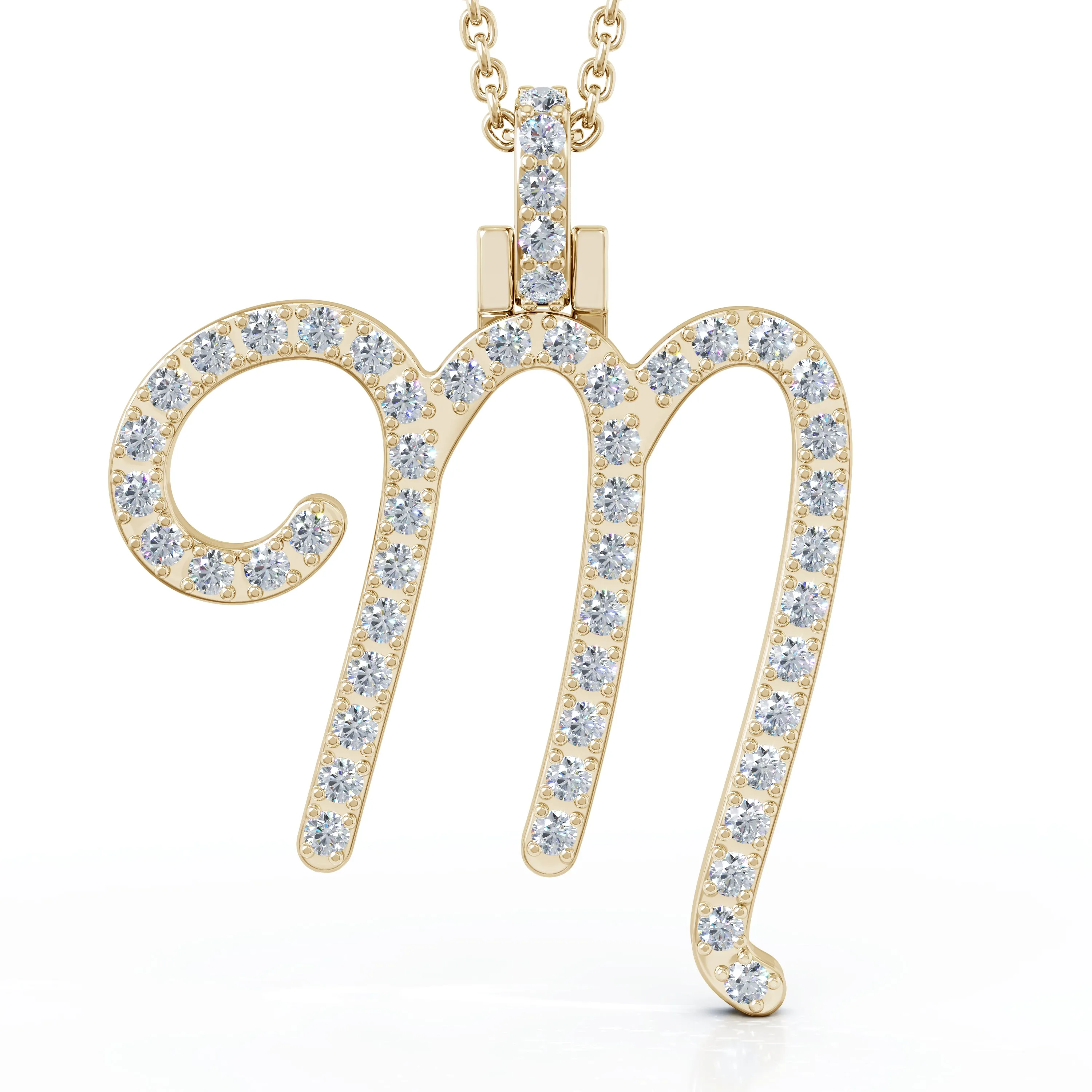 Diamond A-Z Alphabet Initial Letter Pendant Necklace, 18" Gold Chain in 14K Gold