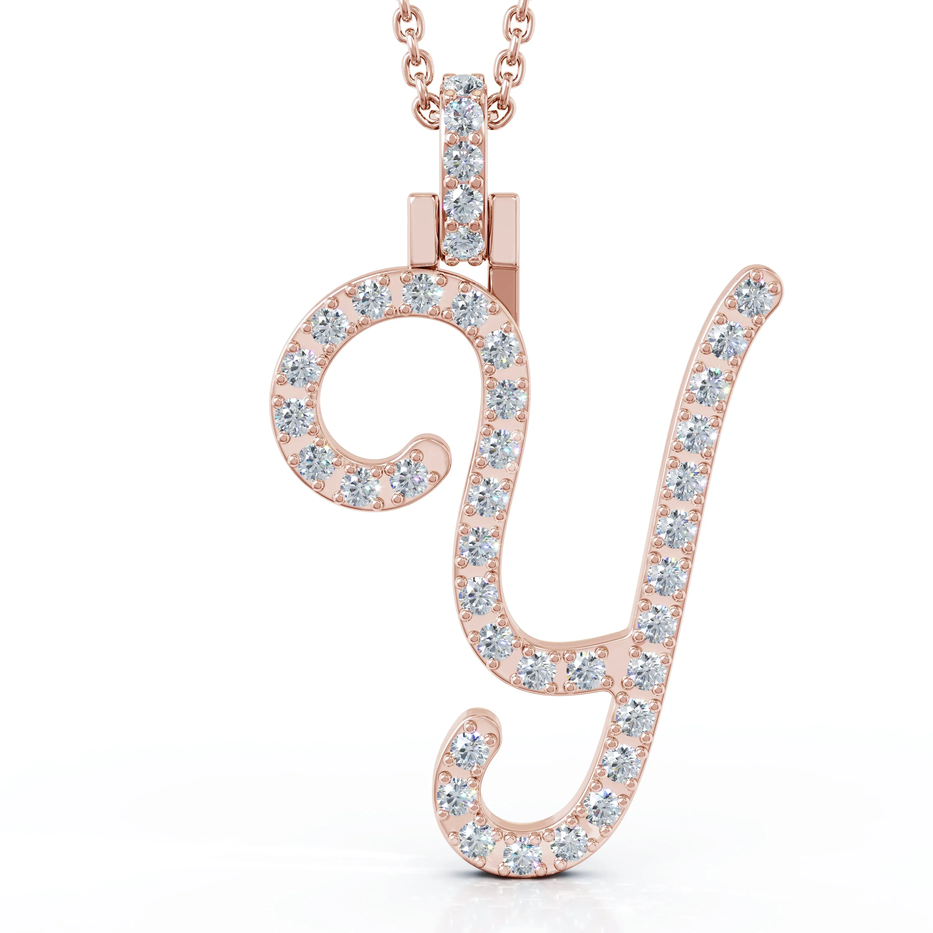 Diamond A-Z Alphabet Initial Letter Pendant Necklace, 18" Gold Chain in 14K Gold