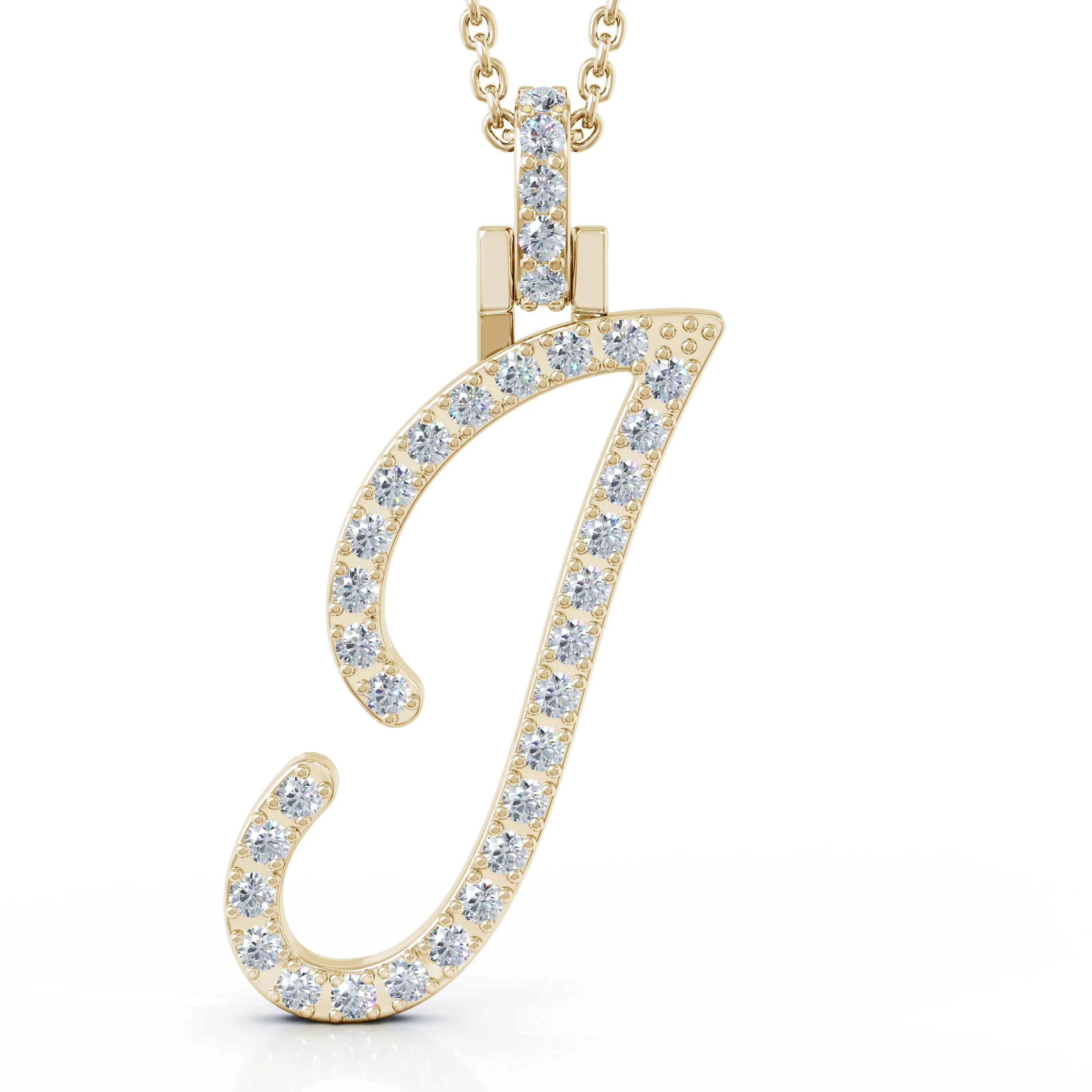 Diamond A-Z Alphabet Initial Letter Pendant Necklace, 18" Gold Chain in 14K Gold