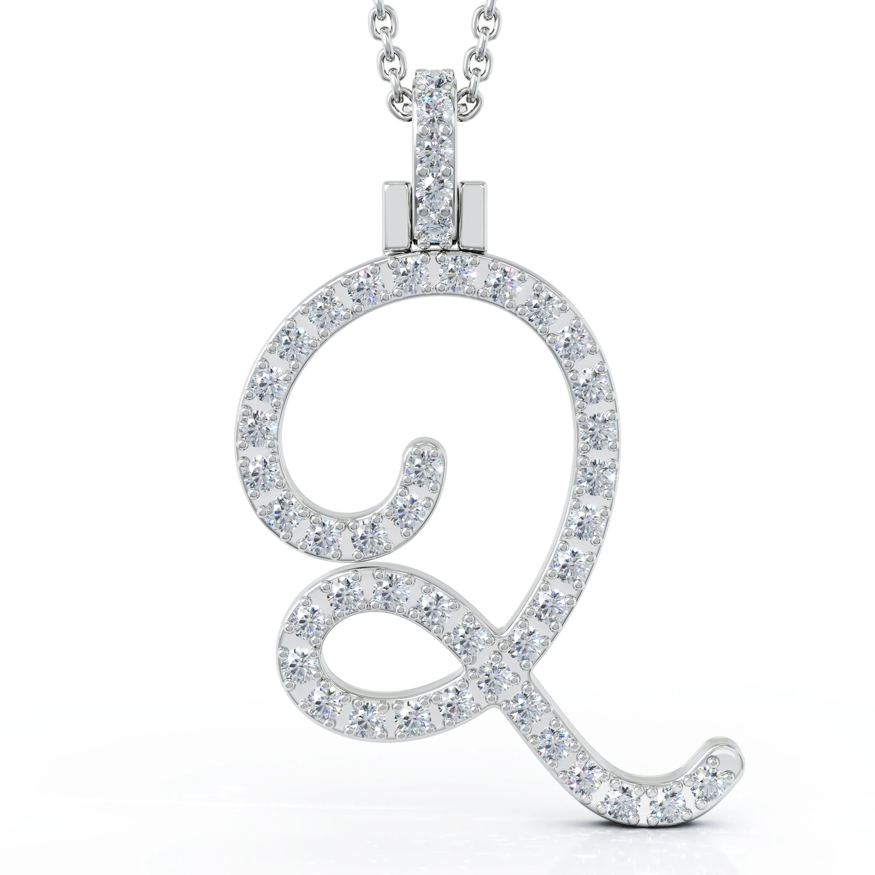 Diamond A-Z Alphabet Initial Letter Pendant Necklace, 18" Gold Chain in 14K Gold