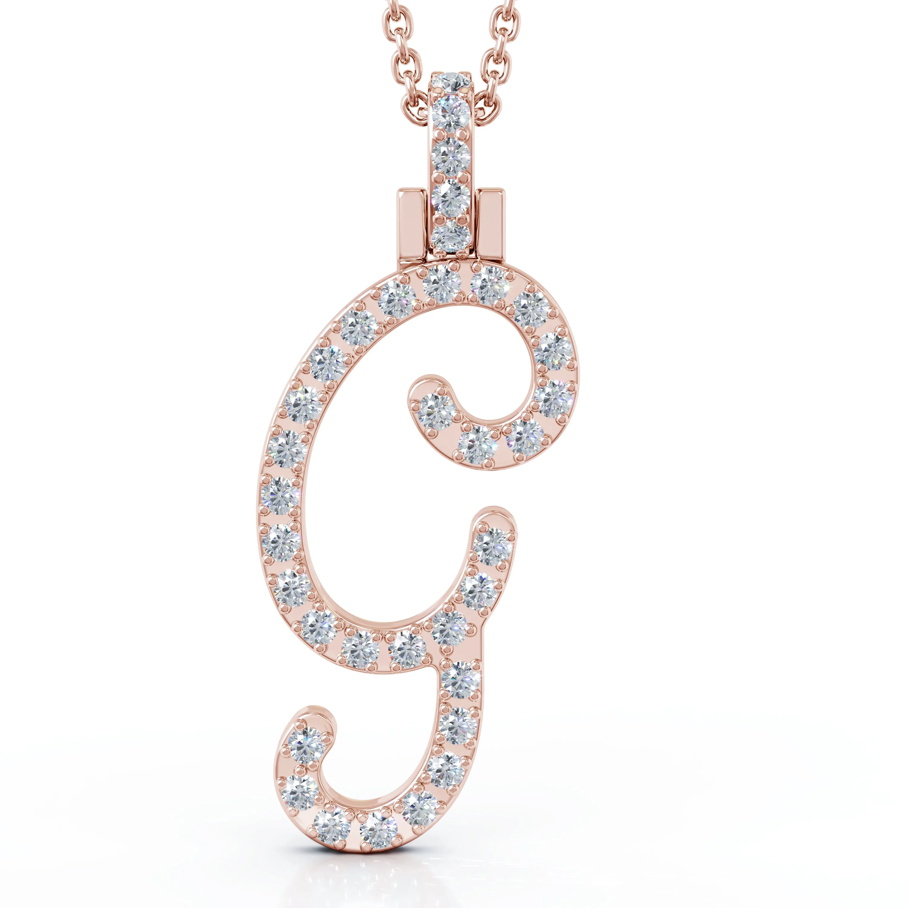 Diamond A-Z Alphabet Initial Letter Pendant Necklace, 18" Gold Chain in 14K Gold