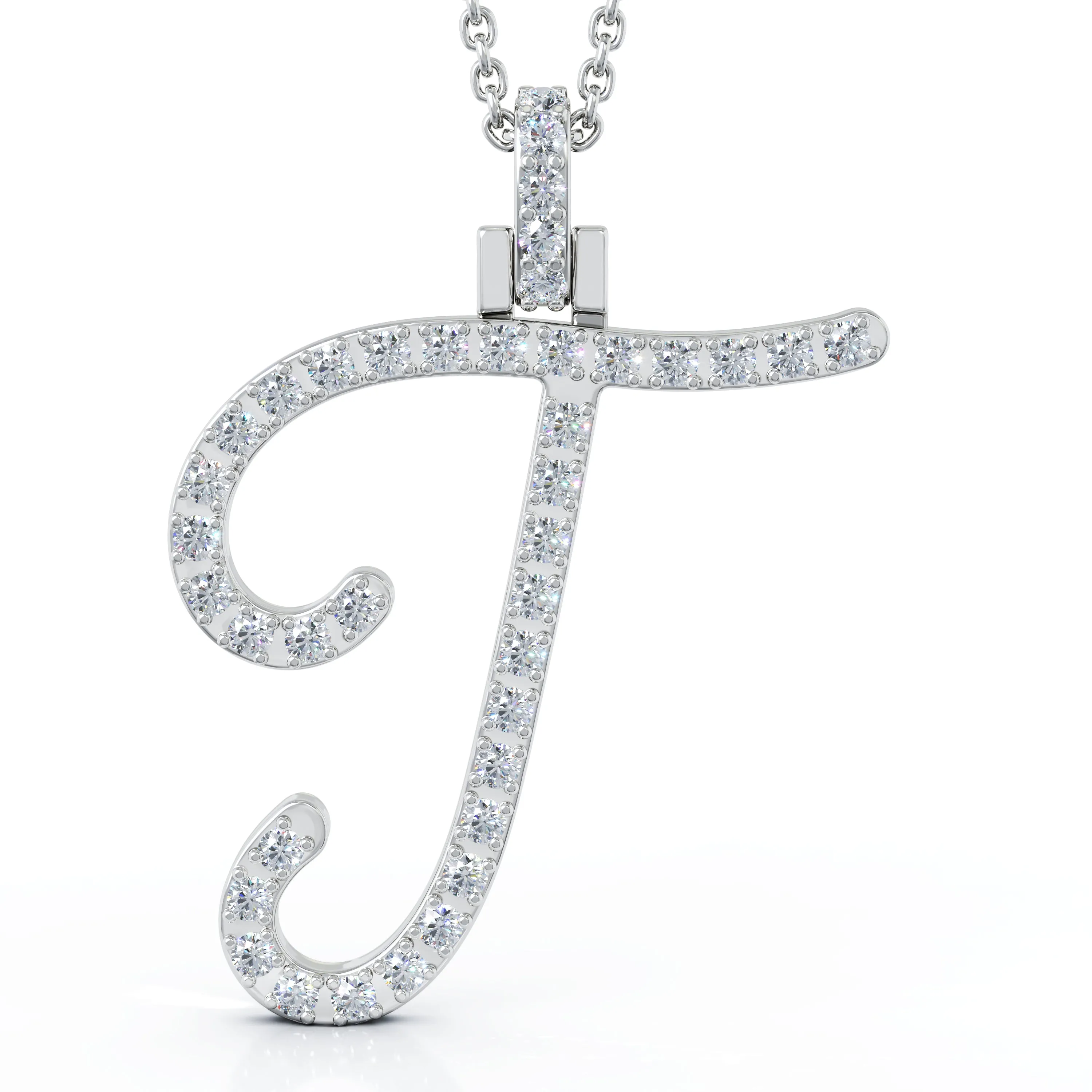 Diamond A-Z Alphabet Initial Letter Pendant Necklace, 18" Gold Chain in 14K Gold