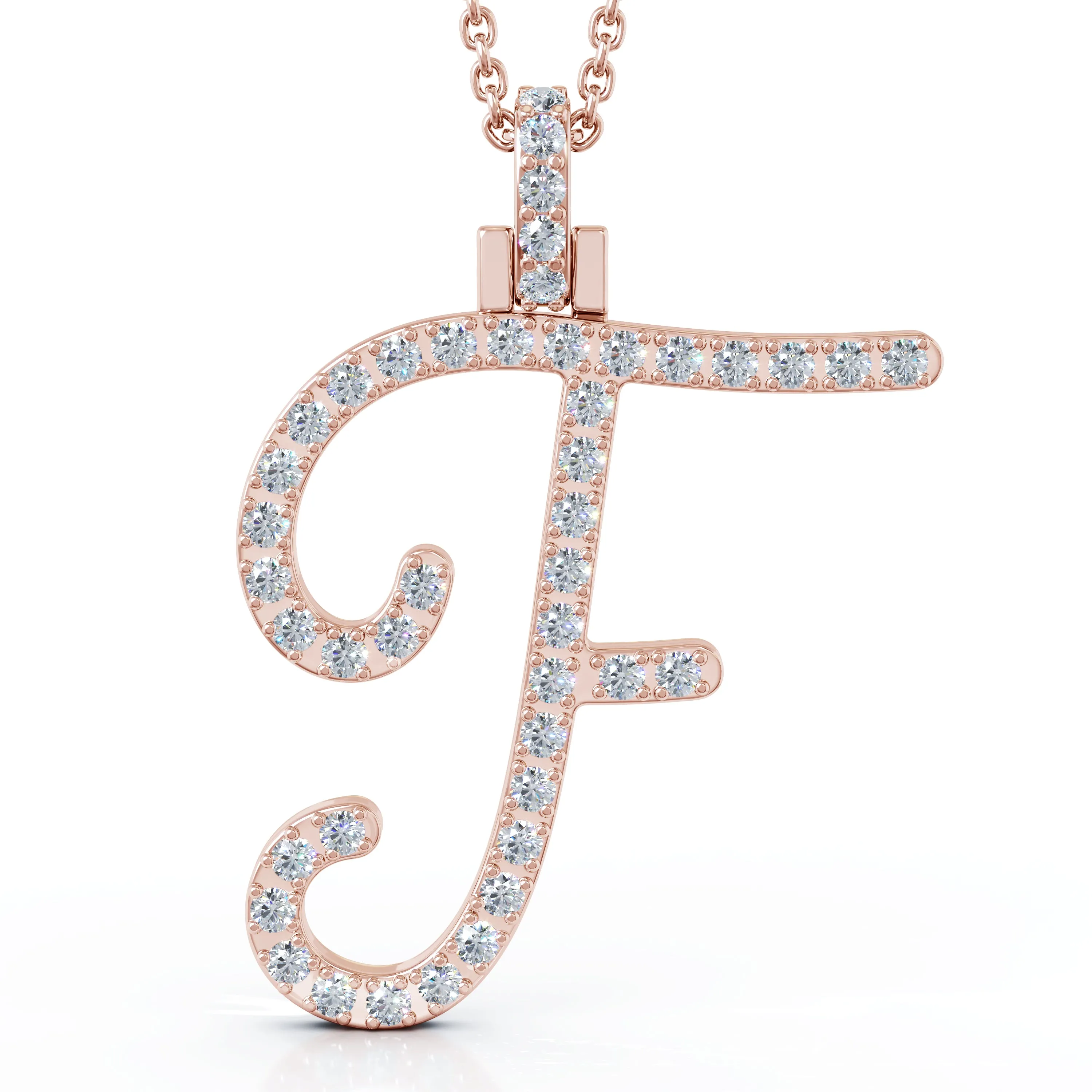 Diamond A-Z Alphabet Initial Letter Pendant Necklace, 18" Gold Chain in 14K Gold