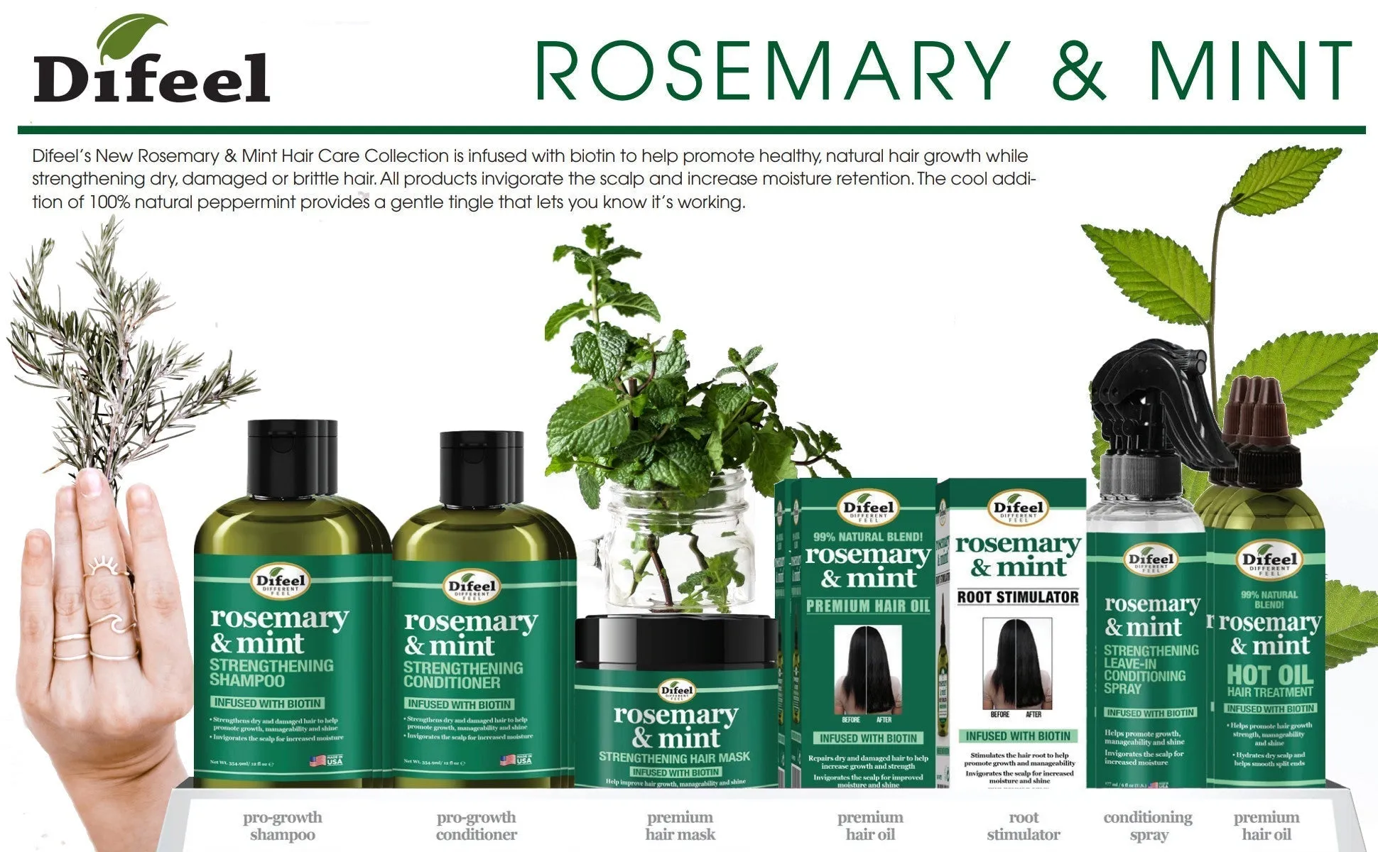 Difeel Rosemary and Mint Strengthening Leave-In Conditioning Spray with Biotin 6 oz.