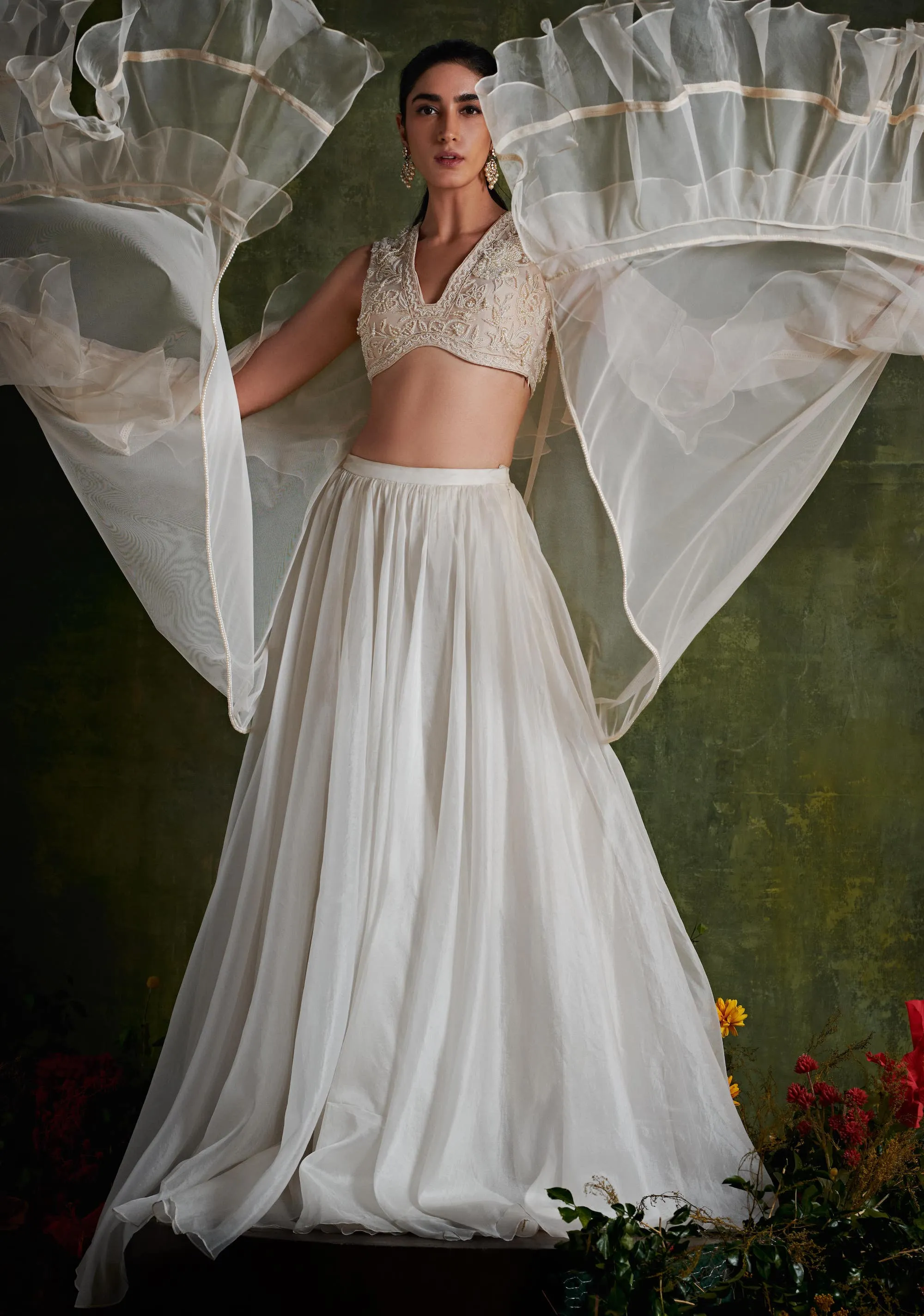 Dirty Ivory Organza Skirt Set