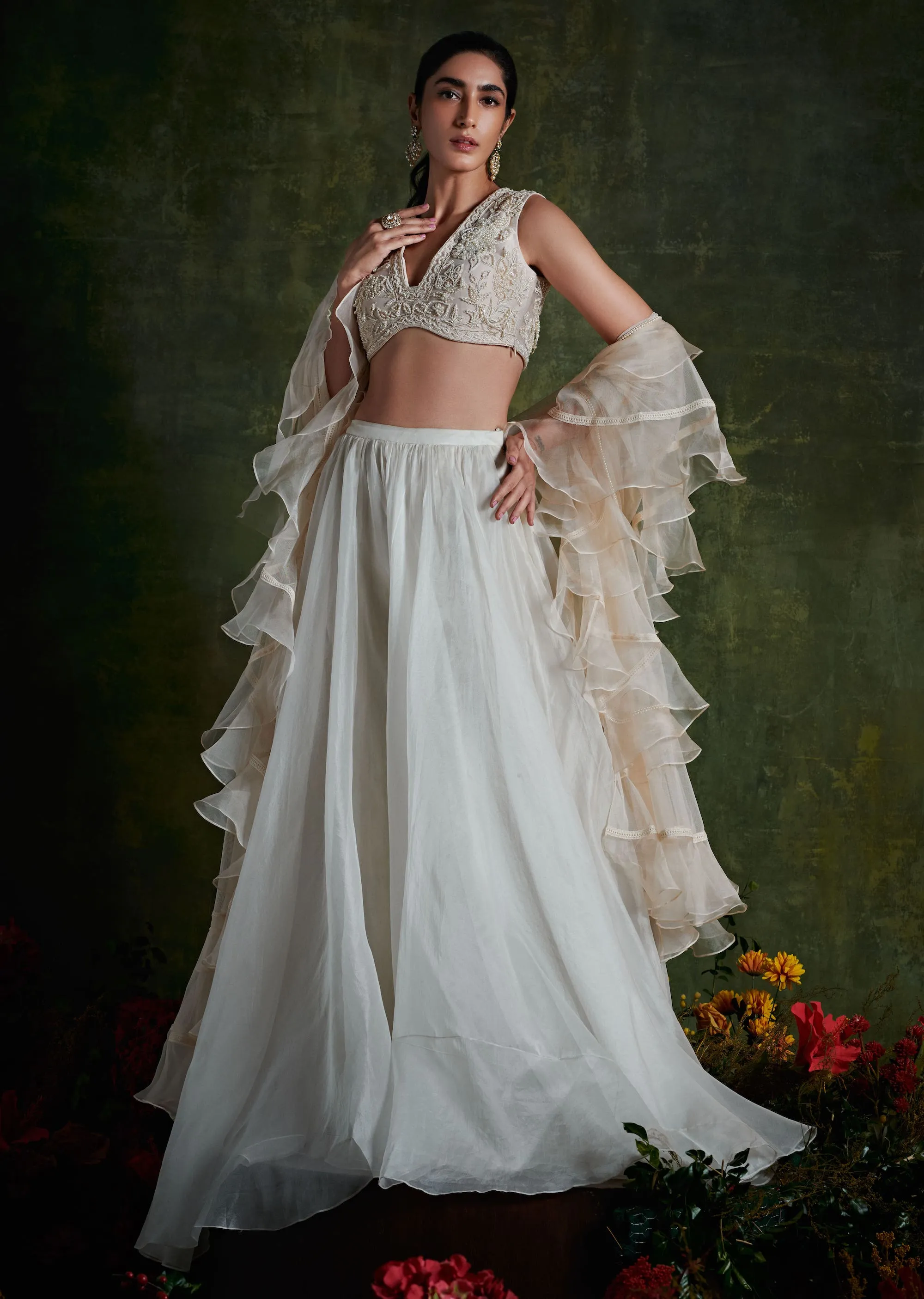 Dirty Ivory Organza Skirt Set