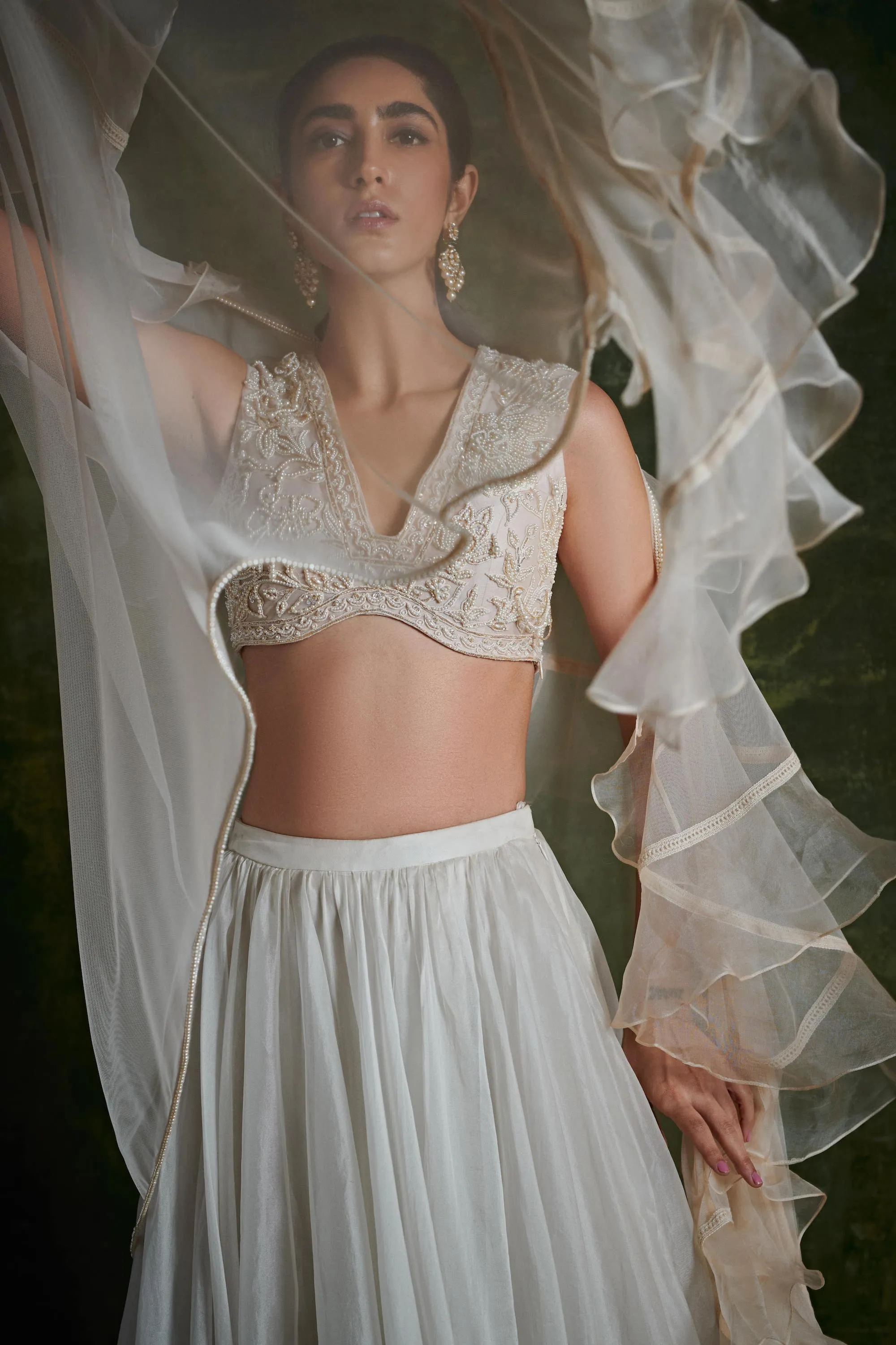 Dirty Ivory Organza Skirt Set