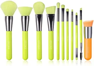 Docolor Neon Green 10 Pcs Makeup Brushes   Neon Orange Angled Kabuki Foundation Brush Premium Synthetic Kabuki Foundation Brush Blending Face Powder Blush Concealers Eye Shadows Makeup Brush Set