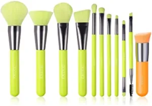 Docolor Neon Green 10 Pcs Makeup Brushes   Neon Orange Angled Kabuki Foundation Brush Premium Synthetic Kabuki Foundation Brush Blending Face Powder Blush Concealers Eye Shadows Makeup Brush Set
