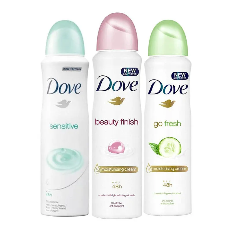 Dove Sensitive, Beauty Finish, Go Fresh Cucumber Pack of 3 Deodorant SpraysåÊForåÊWomen