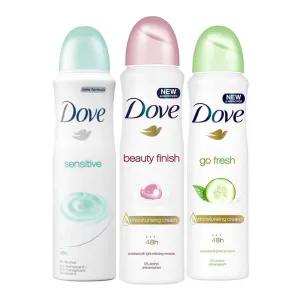 Dove Sensitive, Beauty Finish, Go Fresh Cucumber Pack of 3 Deodorant SpraysåÊForåÊWomen
