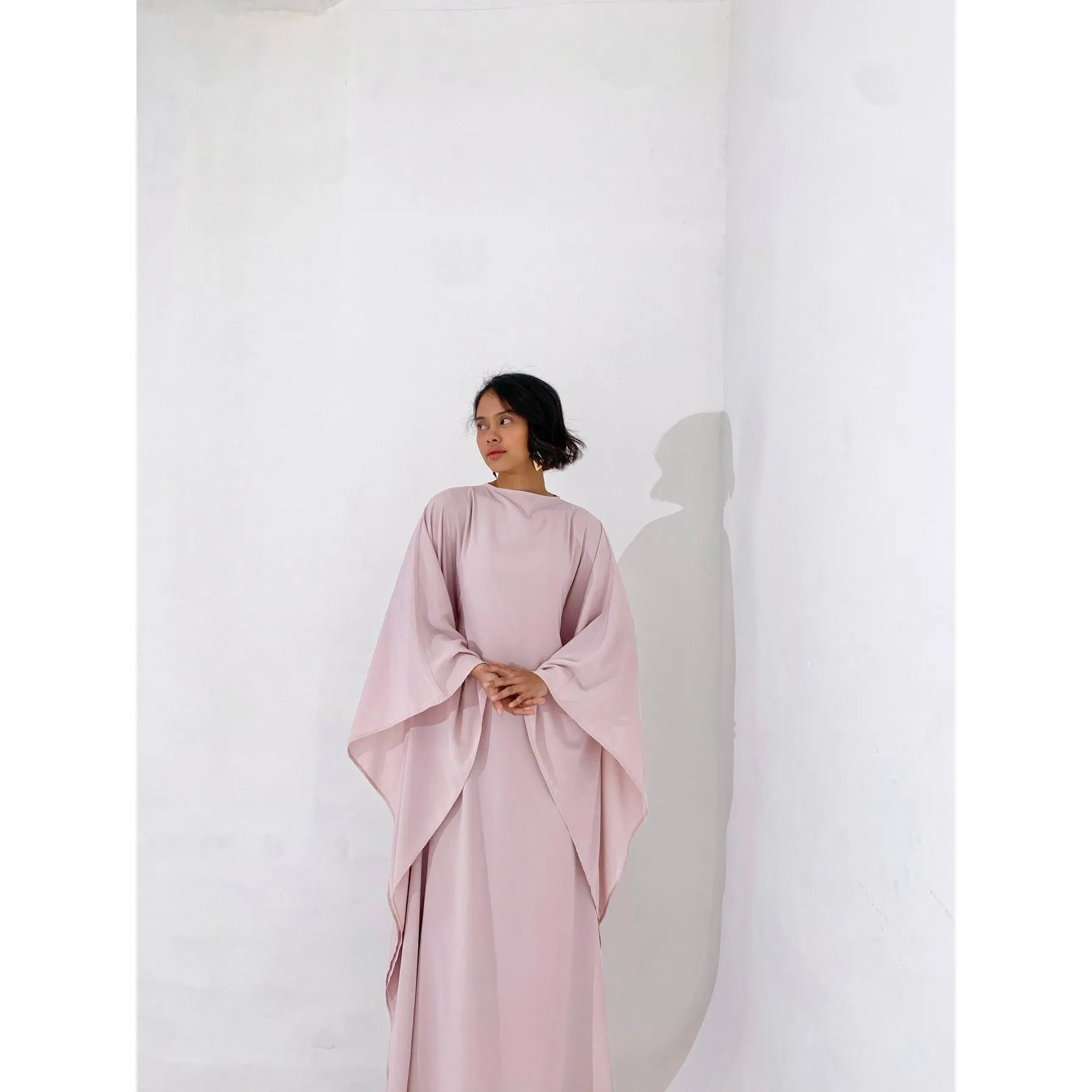 Dusty Pink Plissé Kaftan Dress | Adjustable Fit