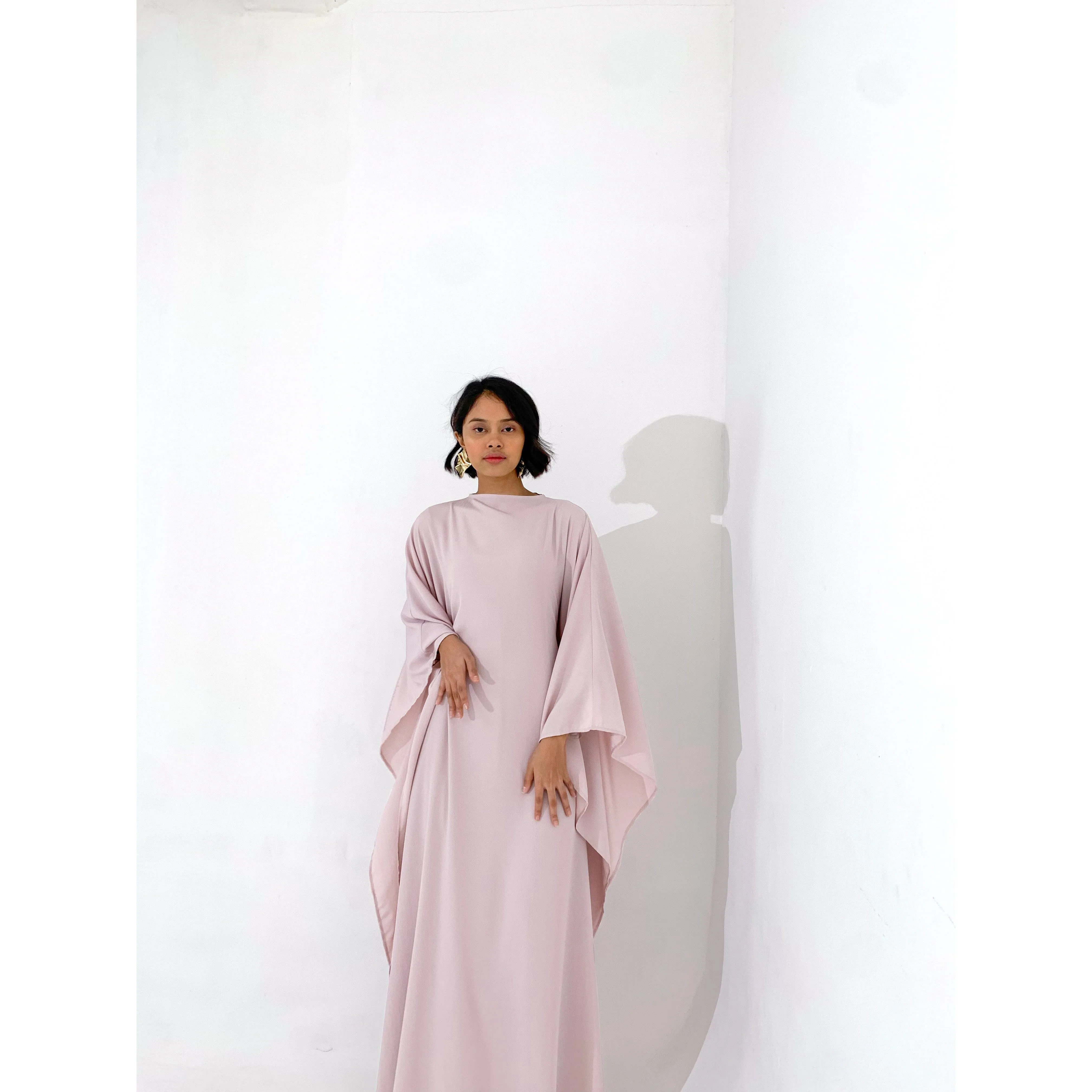 Dusty Pink Plissé Kaftan Dress | Adjustable Fit