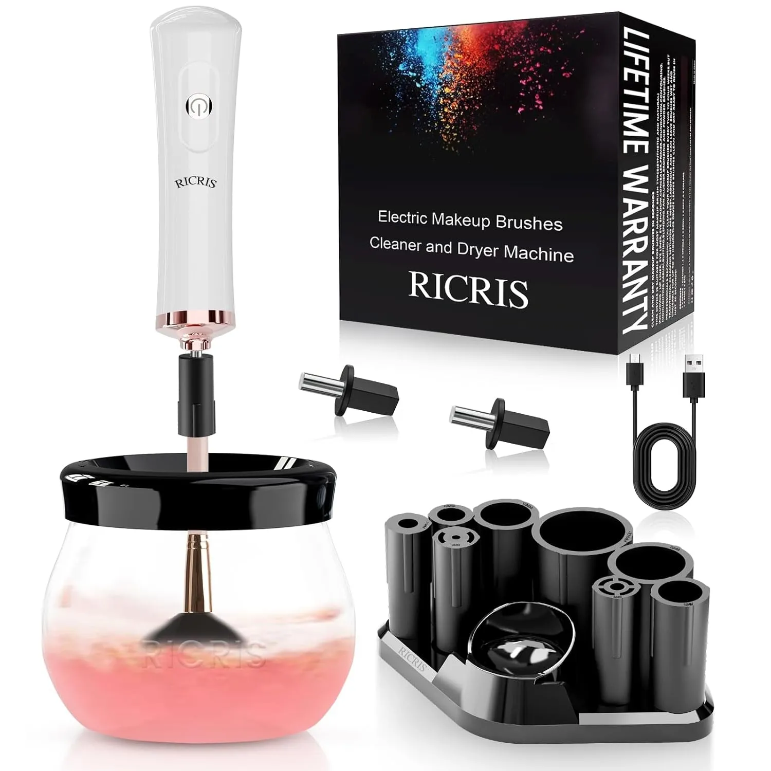Electric Makeup Brush Cleaner Machine - Ultra Fast USB Make up Brush Washer and Dryer - Automatic Cosmetic Brush Cleanser Tool Clean and Dry in Seconds for Beauty Women, Girls (Black)