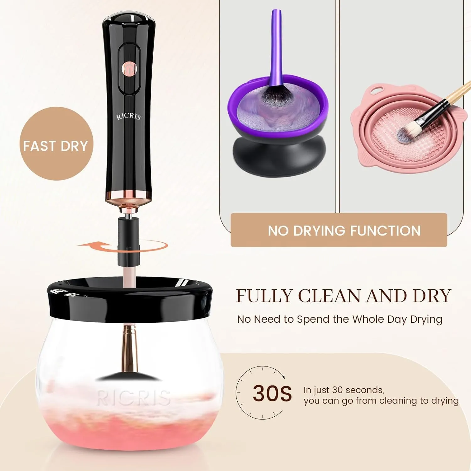 Electric Makeup Brush Cleaner Machine - Ultra Fast USB Make up Brush Washer and Dryer - Automatic Cosmetic Brush Cleanser Tool Clean and Dry in Seconds for Beauty Women, Girls (Black)