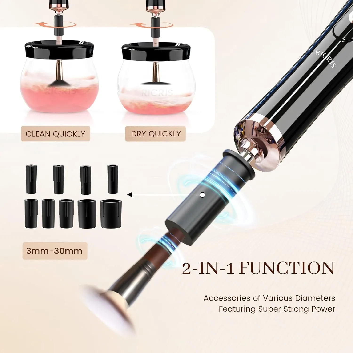 Electric Makeup Brush Cleaner Machine - Ultra Fast USB Make up Brush Washer and Dryer - Automatic Cosmetic Brush Cleanser Tool Clean and Dry in Seconds for Beauty Women, Girls (Black)