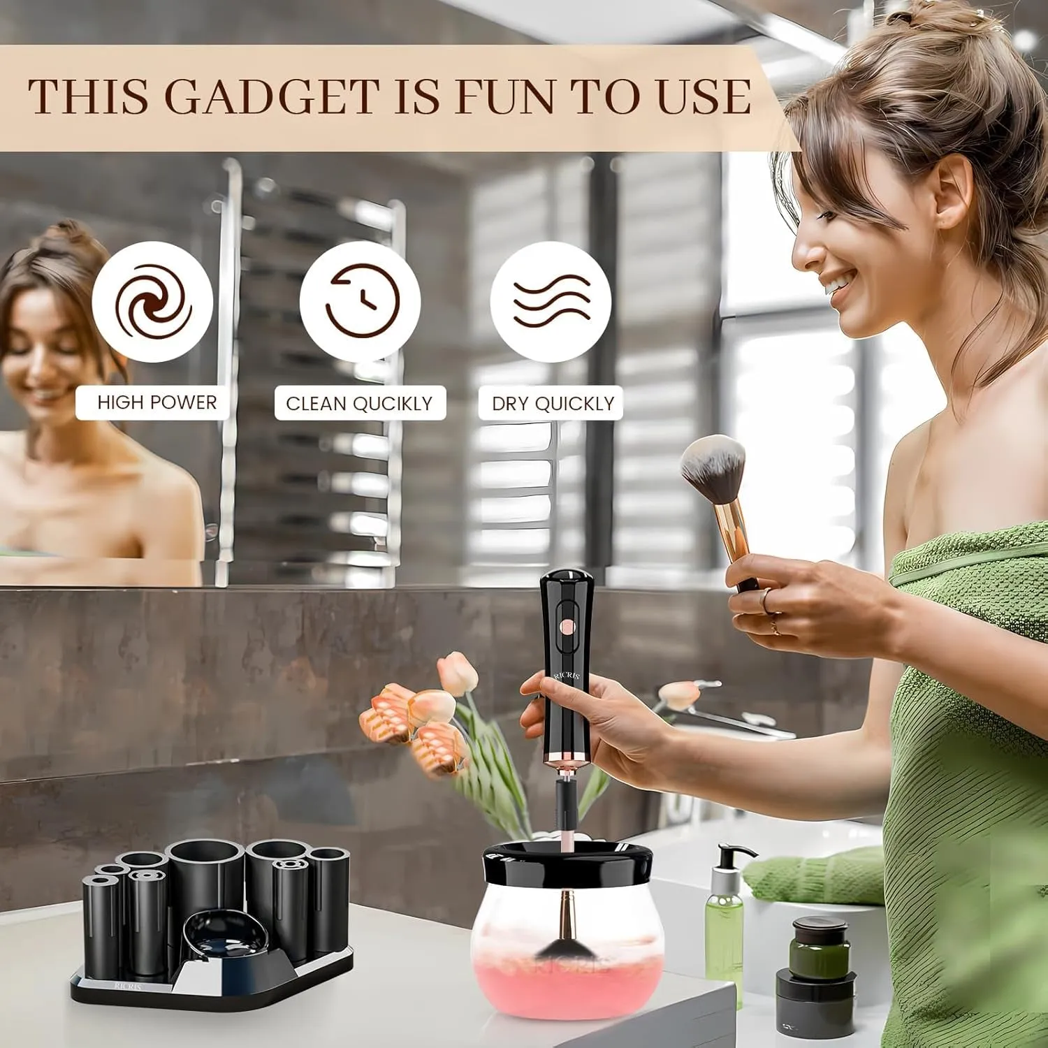 Electric Makeup Brush Cleaner Machine - Ultra Fast USB Make up Brush Washer and Dryer - Automatic Cosmetic Brush Cleanser Tool Clean and Dry in Seconds for Beauty Women, Girls (Black)