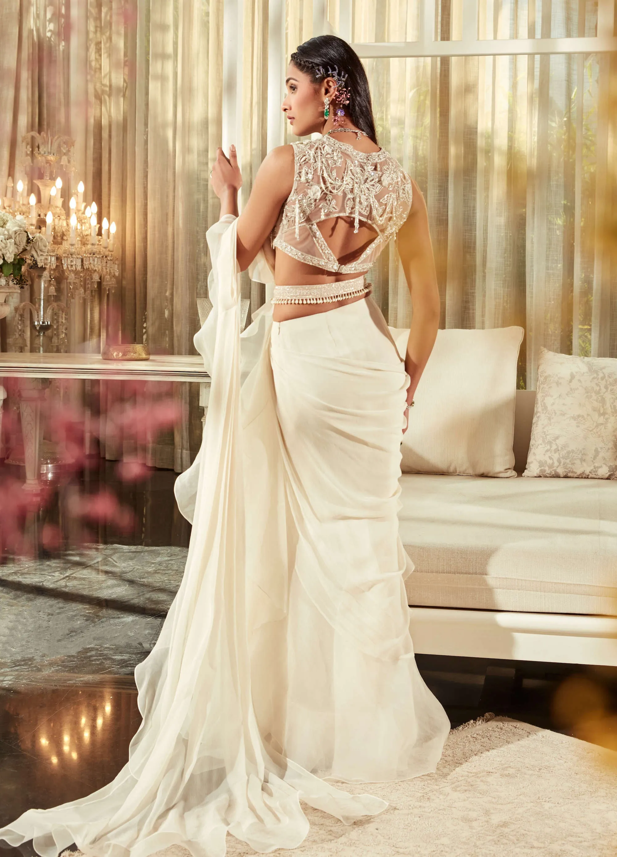Elm Ivory Draped Saree Set