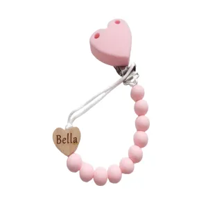 Engraved Heart Silicone Dummy clip Pink heart