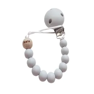 Engraved Name Silicone Dummy clip- Light Grey