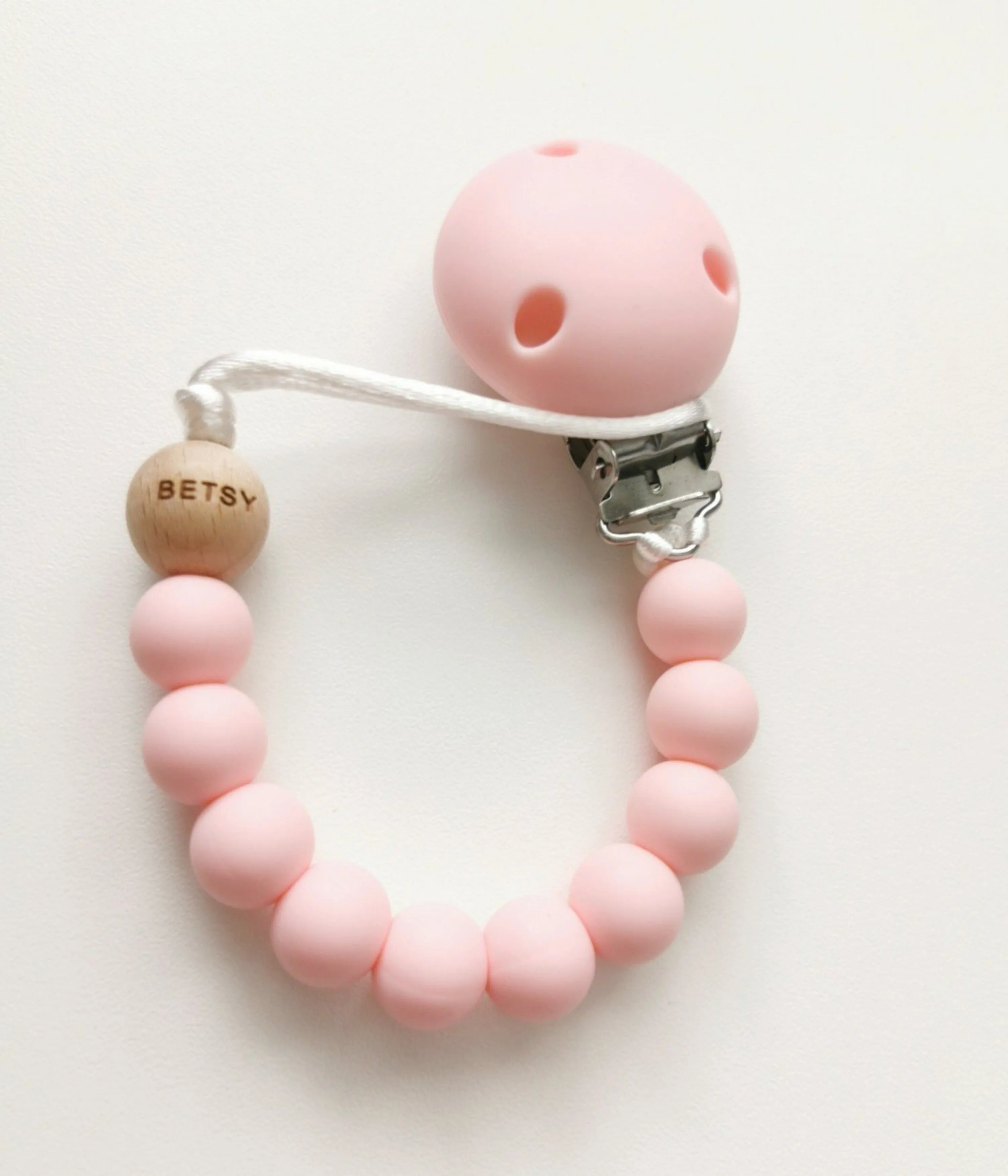 Engraved Name Silicone Dummy clip- Rose Pink