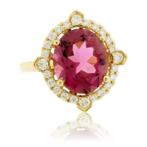 Fancy Cut Pink Tourmaline & Diamond Halo Ring