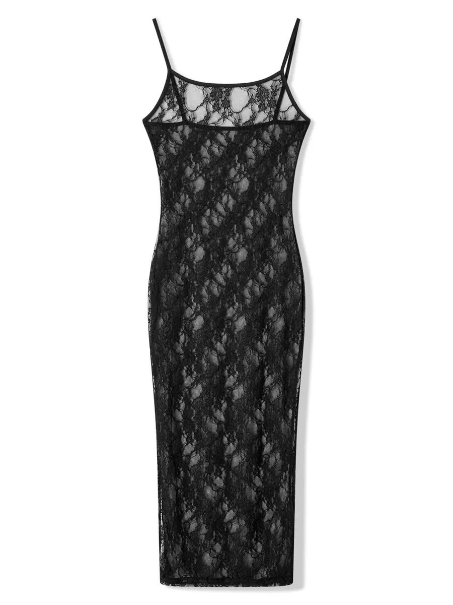 Fashion Spaghetti Strap See-Through Midi Dress