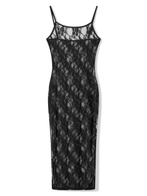 Fashion Spaghetti Strap See-Through Midi Dress