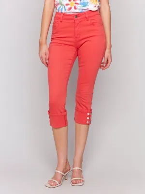 Fiesta Orange Twill Roll Cuff Snap Pants