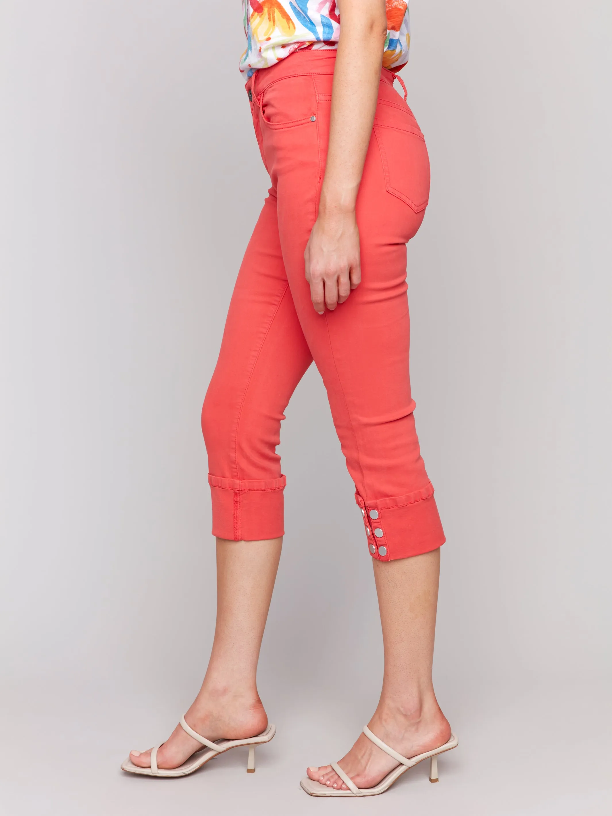 Fiesta Orange Twill Roll Cuff Snap Pants