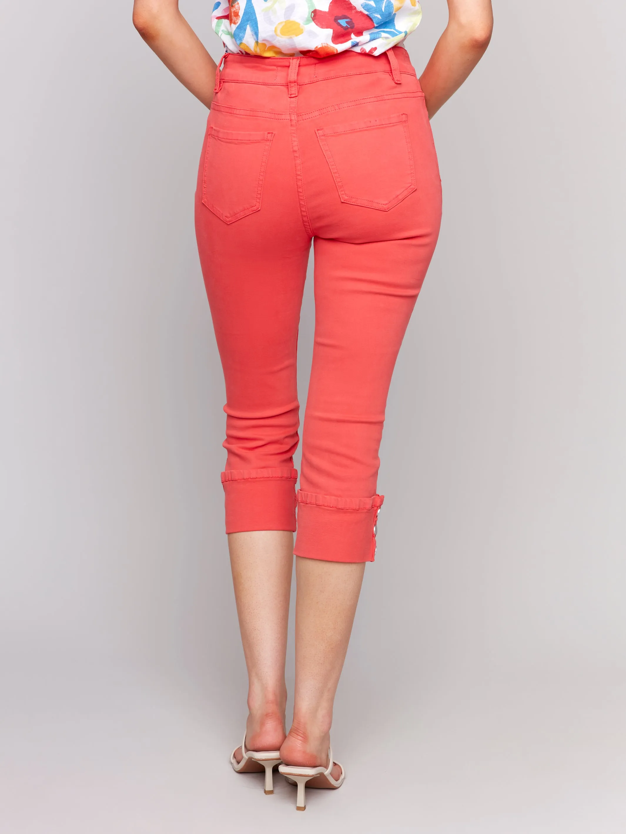 Fiesta Orange Twill Roll Cuff Snap Pants