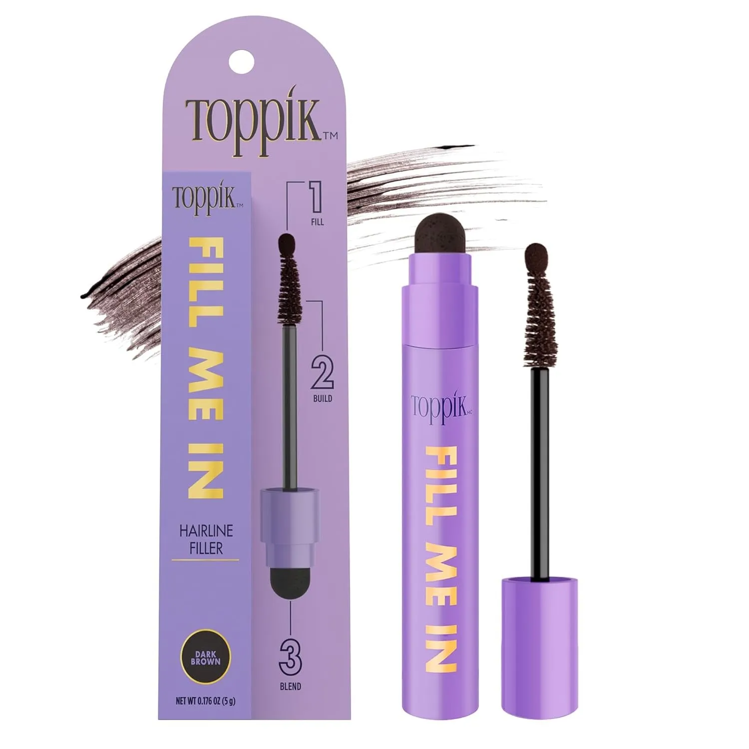 Fill Me in Hairline Filler, Hair Color Root Touchup, Hair Fibers Wand, Fills in Thinning Hairline, Hair Styling Product, 0.176 Oz (5 G), Black